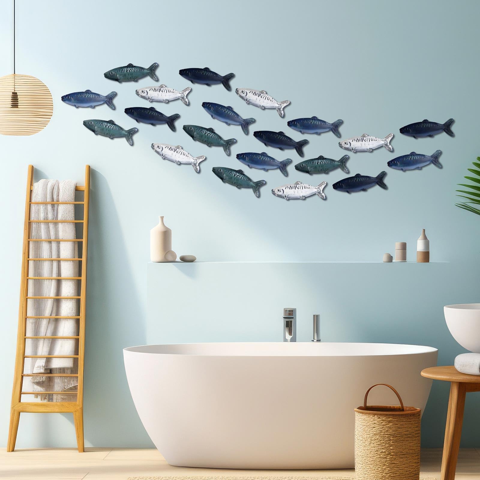 Blulu 20 Pcs Summer Metal Fish Wall Decor Fish Wall Art Coastal Decor Nautical Marine Sculpture Modern Beach Themed Ocean Decora