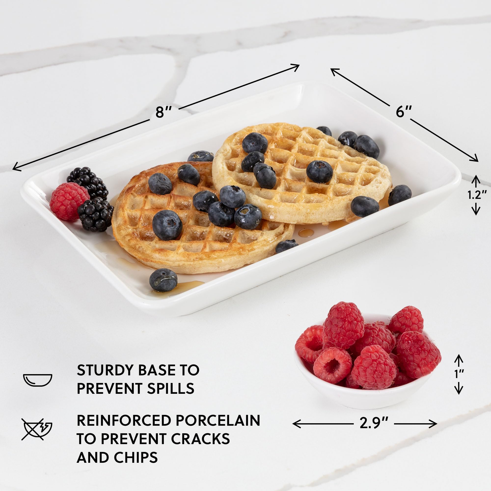 Famhh 8 Inch Appetizer Plates Set With Dipping Cups For Serving, Desserts, Salads - Chip-Resistant, Porcelain, Rectangular Dinne