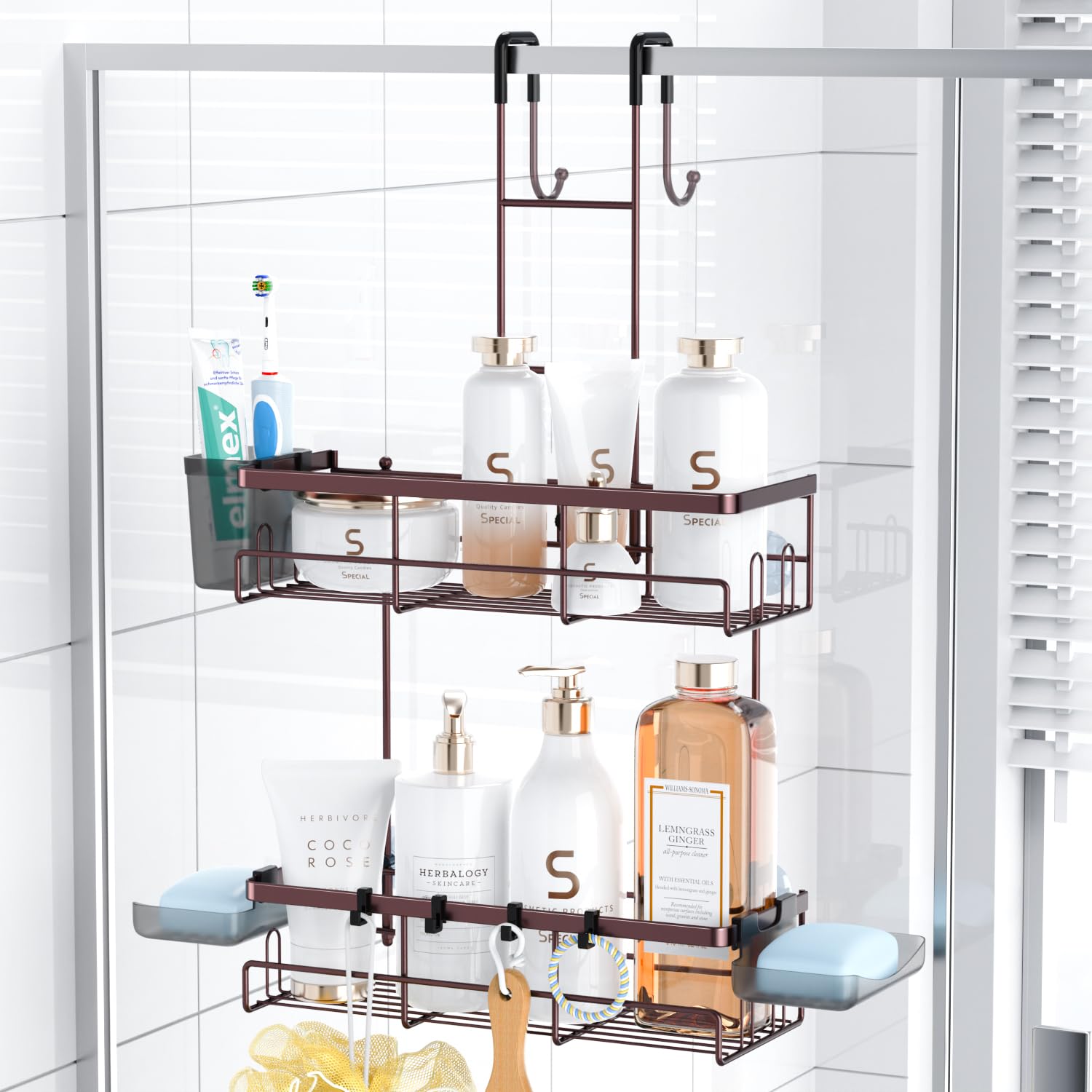 Aitatty Over The Door Hanging Shower Caddy: Rustproof Hanging Organizer Over The Door - No Drilling Bathroom Rack For Inside Sho