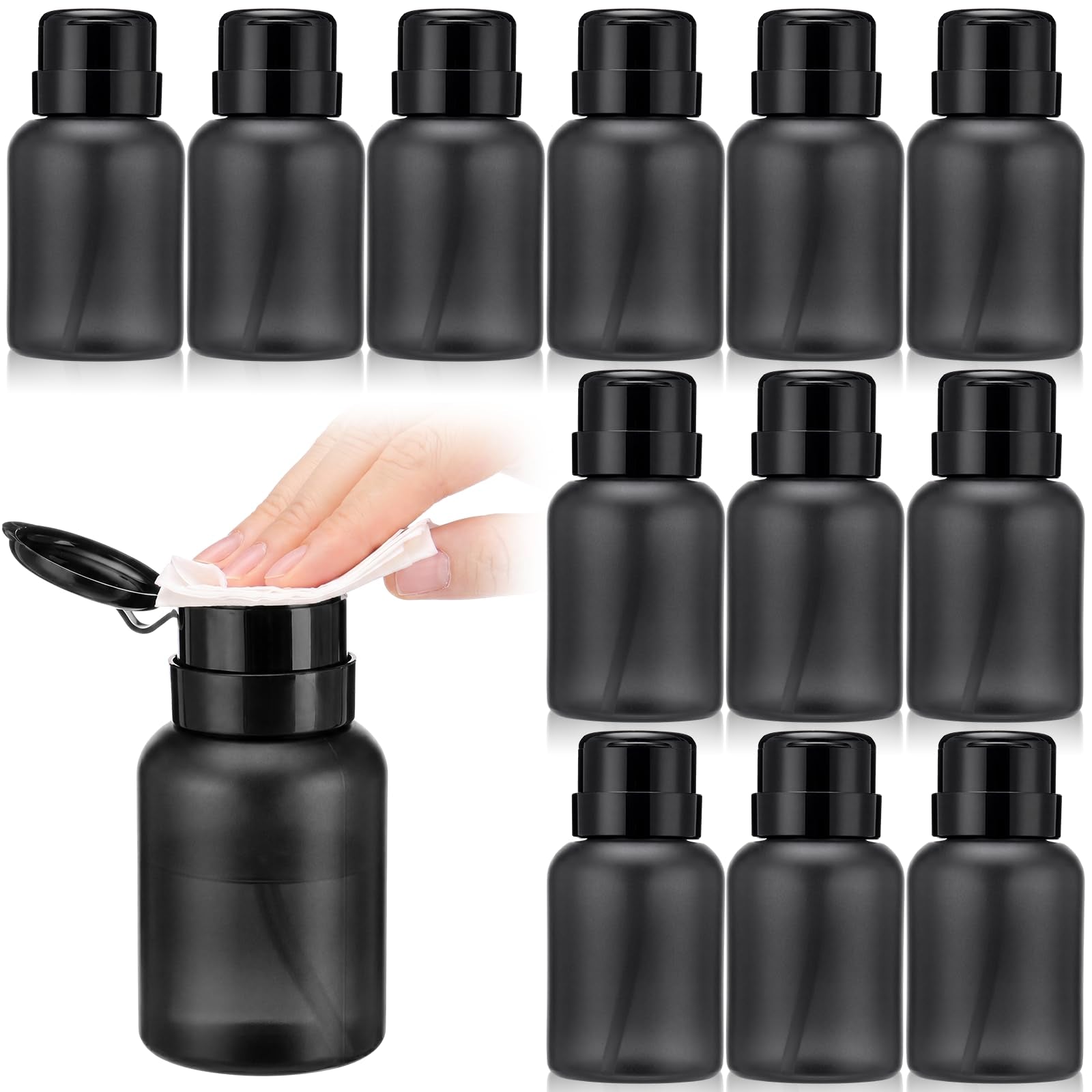 Domensi 12 Pack Acetone Pump Dispensers 8.5 oz PP Black Bottles Set