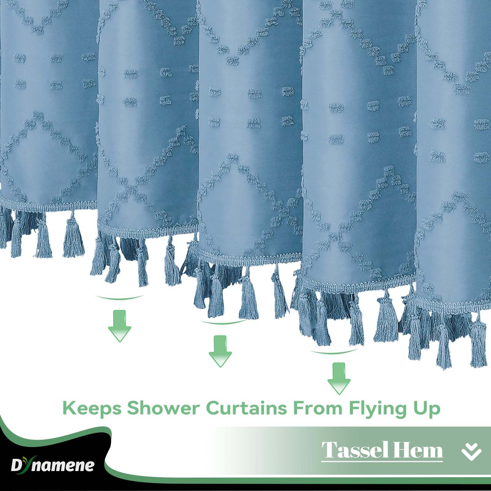 Dynamene Extra Long Shower Curtain, 84 Inch Long Boho Tufted Geometric Striped Fabric Bathroom Shower Curtain, Tall Shabby Chic