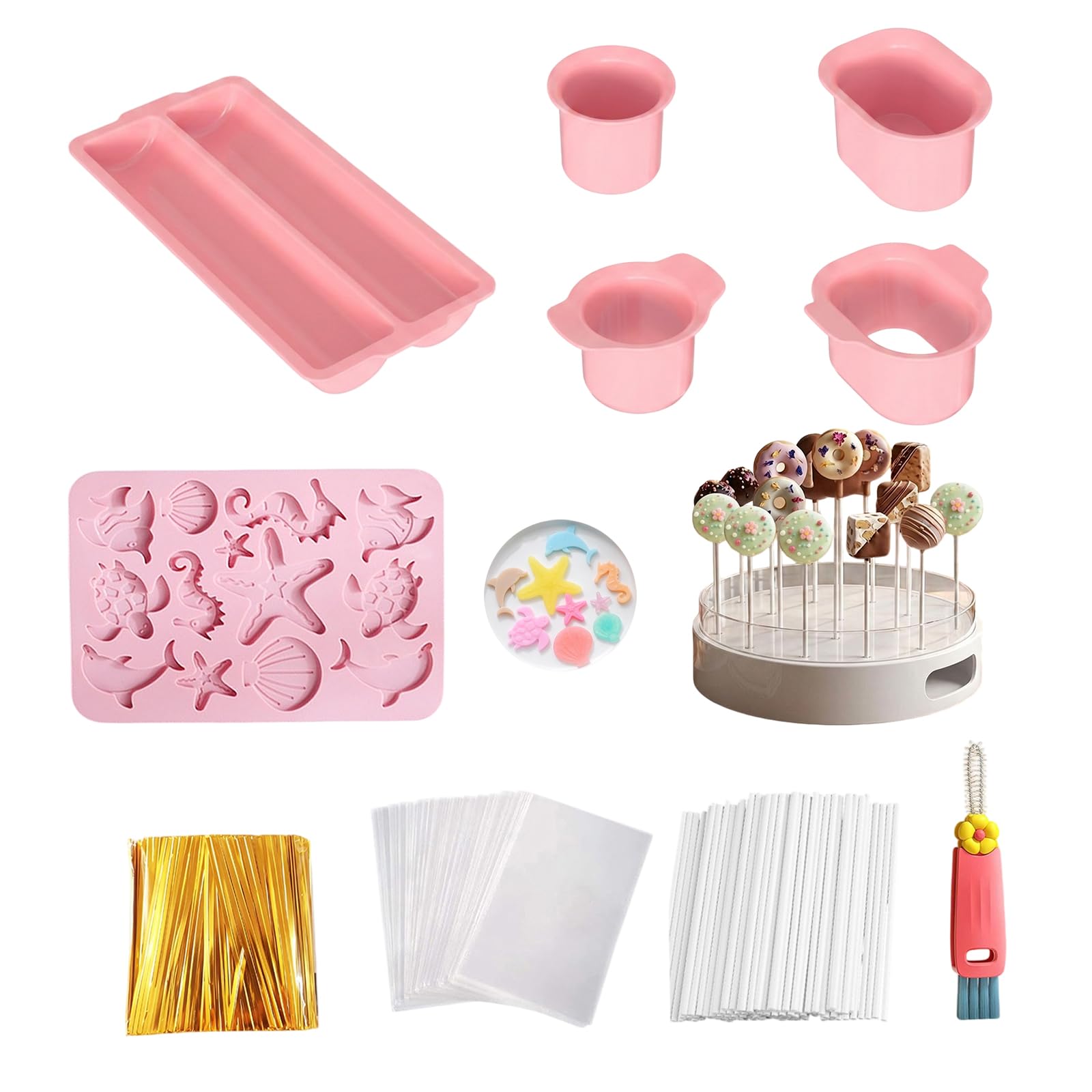 JDGHGB 9 Pcs Cake Pop Kit with Stand and Round Square Baking Mold Set