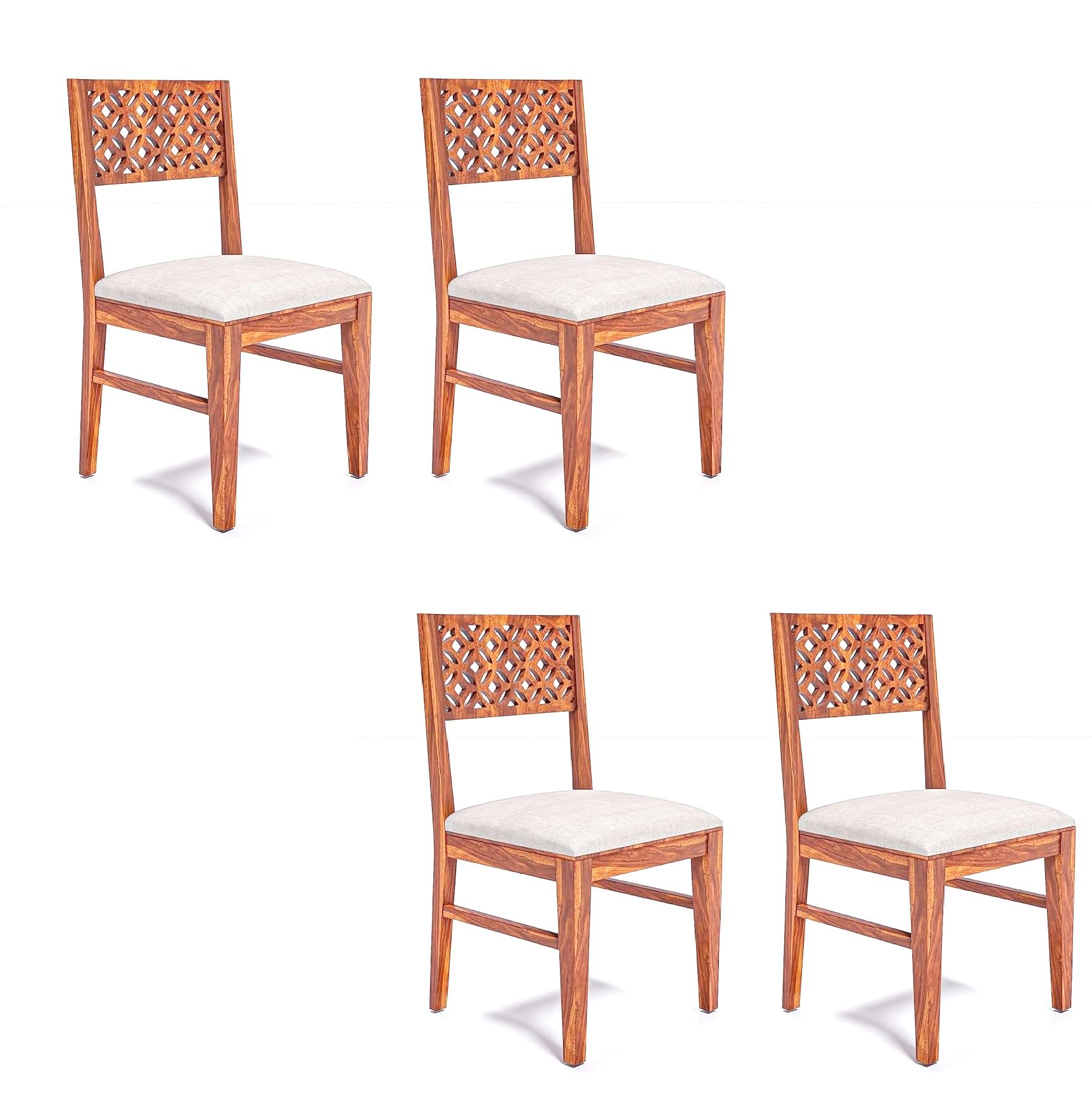 Howzbox Sheesham Wood Cnc Dining Chair Set Of 4 With Cushioned Seat | Solid Wooden Dining Chairs With Carved Backrest | Dining R