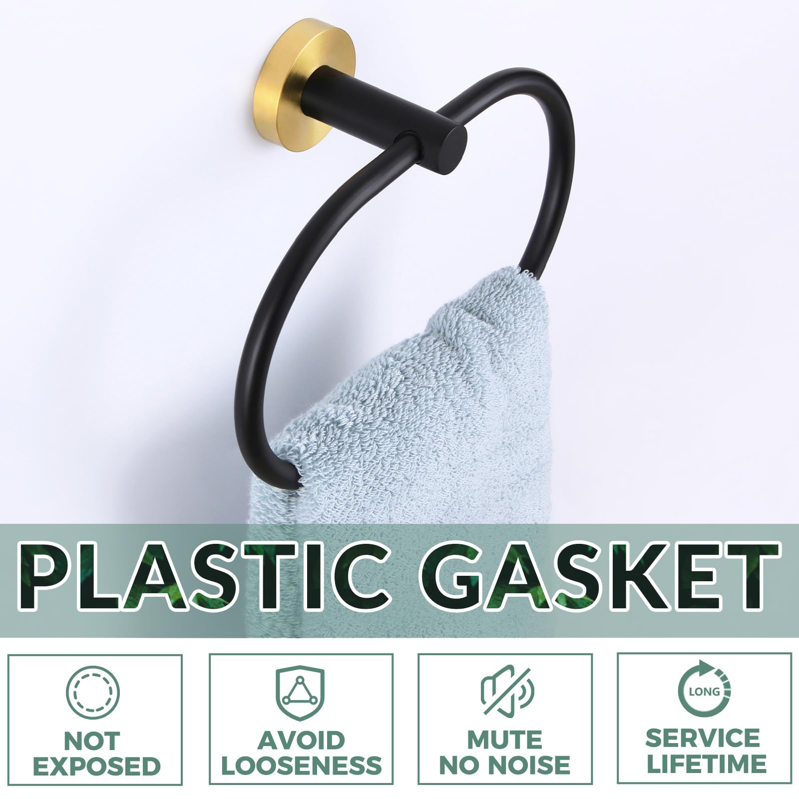 Bath Towel Ring, Aplusee Stainless Steel Swivel Hand Towel Holder, Modern Oval Kitchen Bathroom Accessories (Black & Gold)