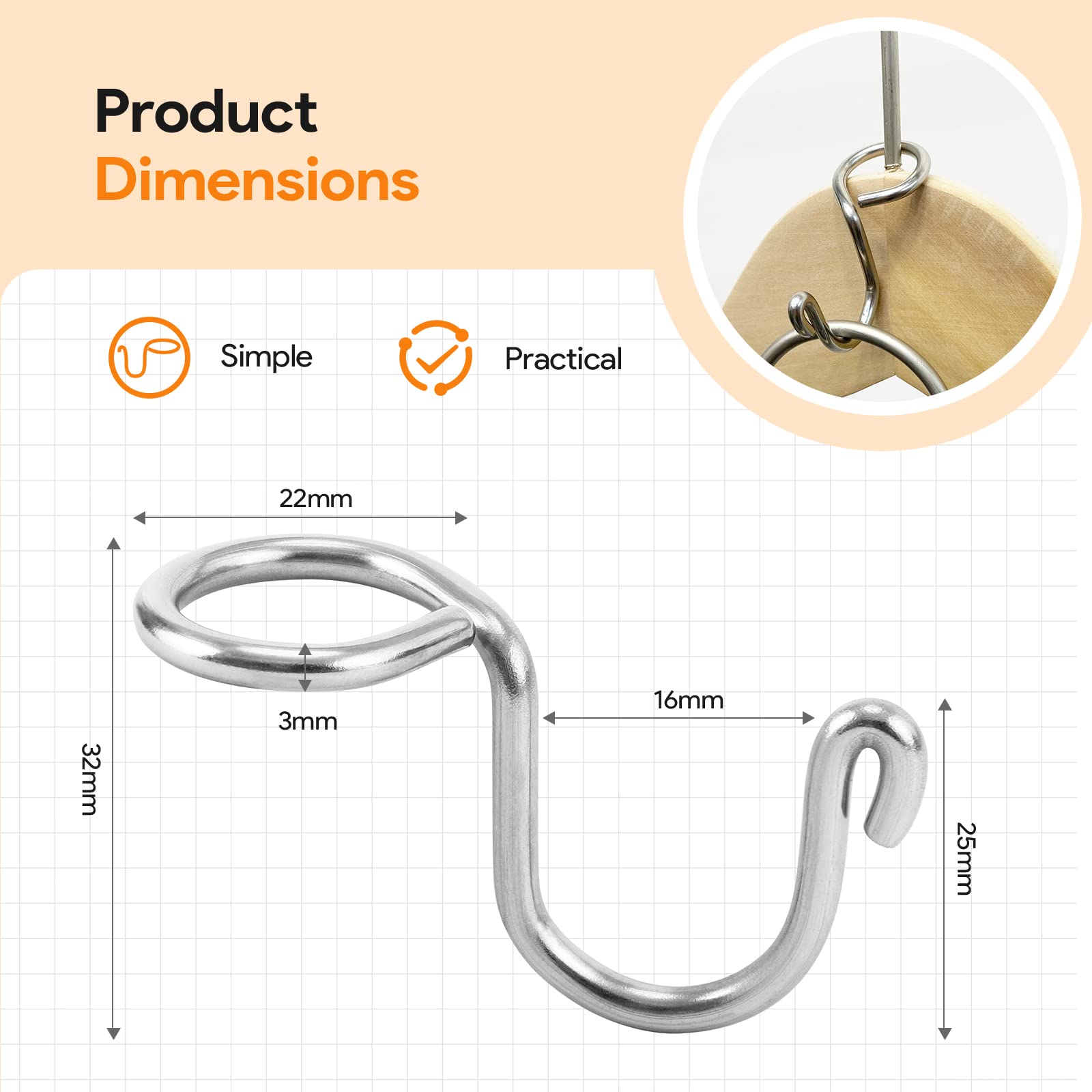 Kwokwei Metal Clothes Hanger Connector Hooks, 50Pcs Hanger Extender Hooks, Clothes Hanger Organizer Mini Space Saver Hangers Sta