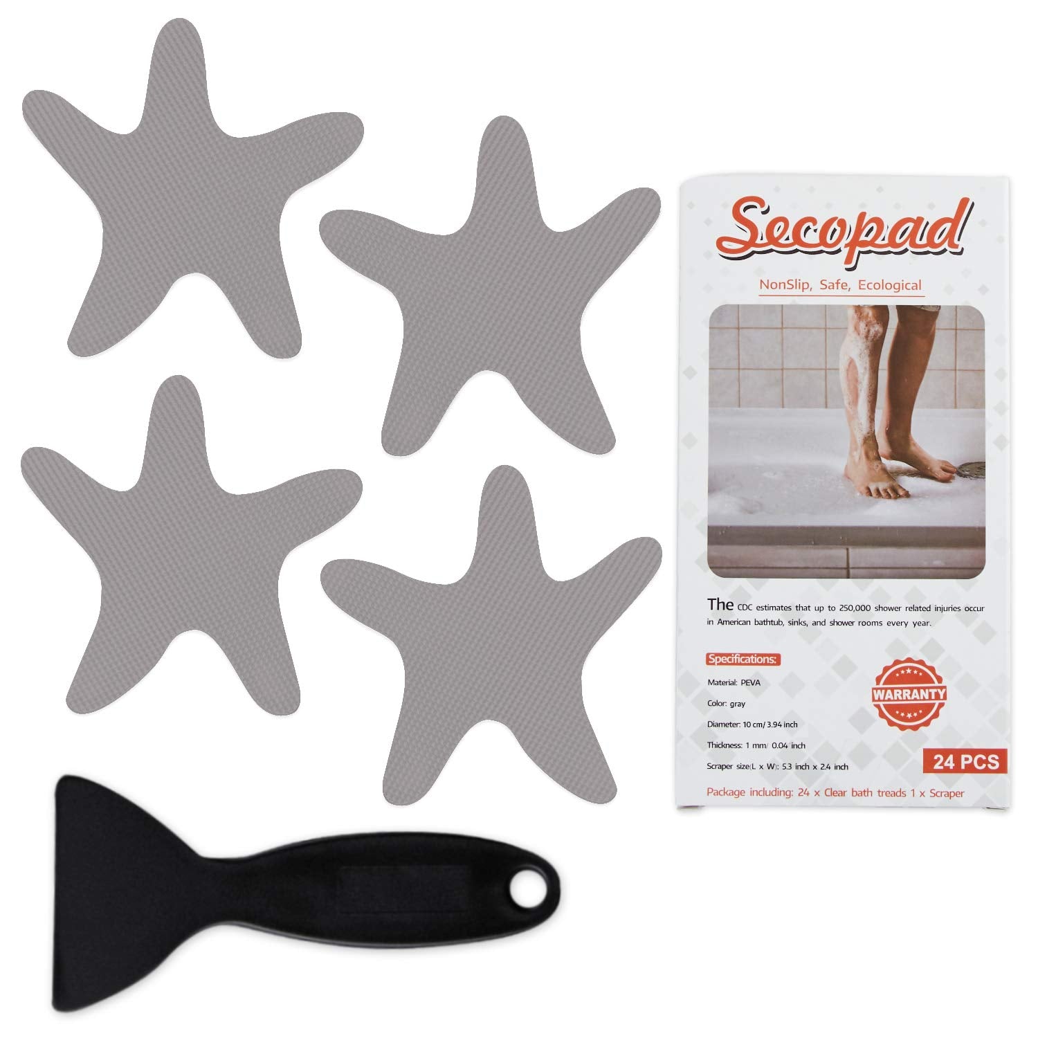 Secopad Anti Slip Shower Stickers, 24 Pcs Safety Bathtub Stickers Adhesive Decals With Premium Scraper For Bath Tub Shower Stair