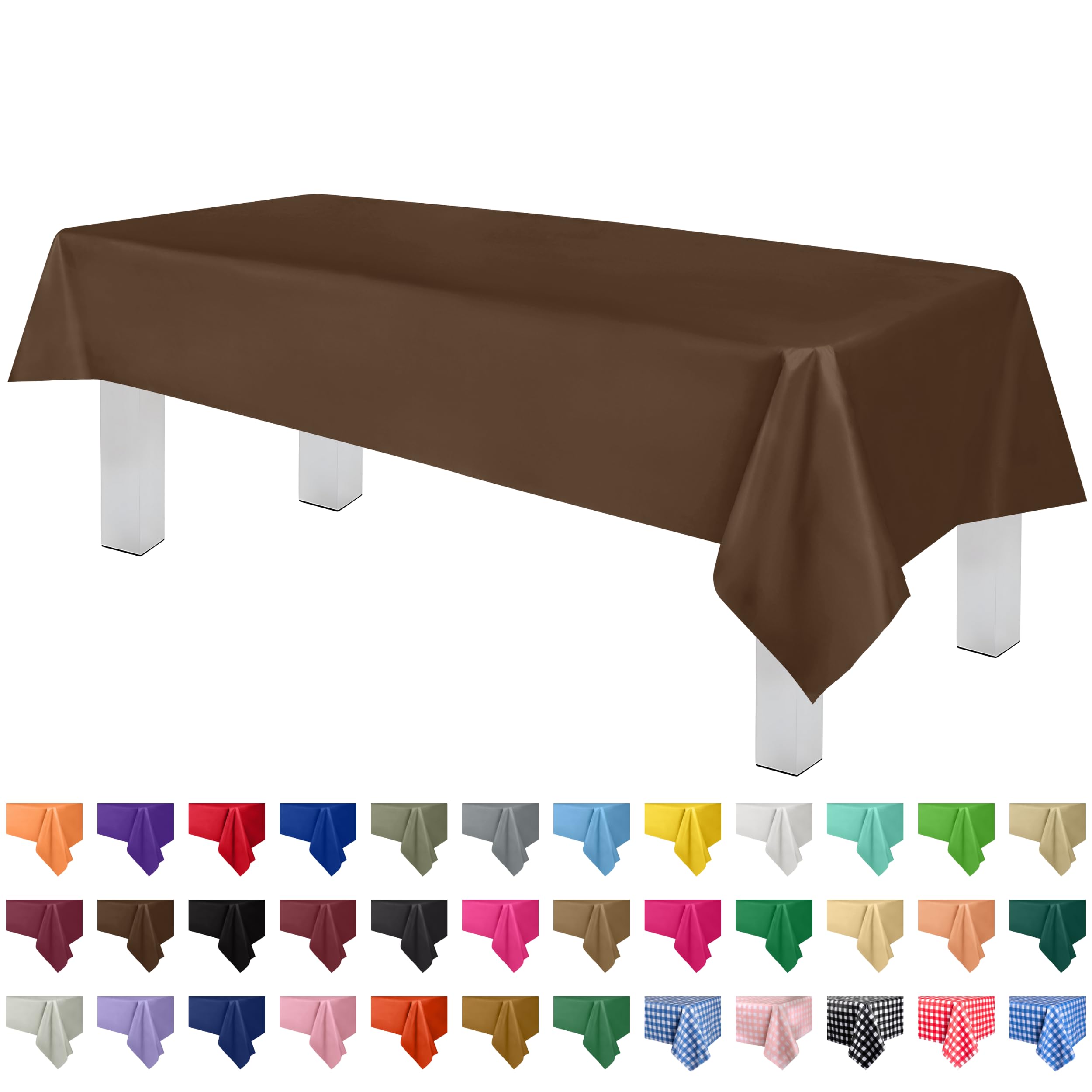 Grandipity Brown Plastic Table Cloth Disposable (6 Pk) 54In X 108In Plastic Tablecloths For Rectangle Tables - Premium Party Tab