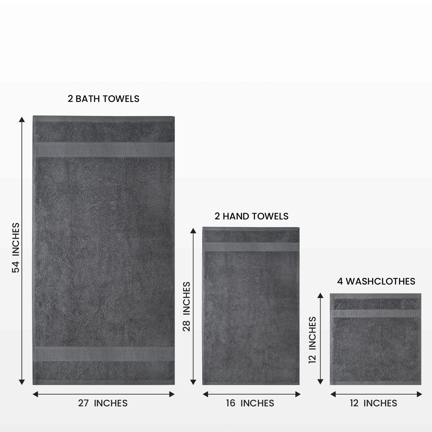 Infinitee Xclusives Premium Light Grey Bath Towel Set For Bathroom - [Pack Of 8] 100% Cotton Bathroom Towel Set - 2 Bath Towels,