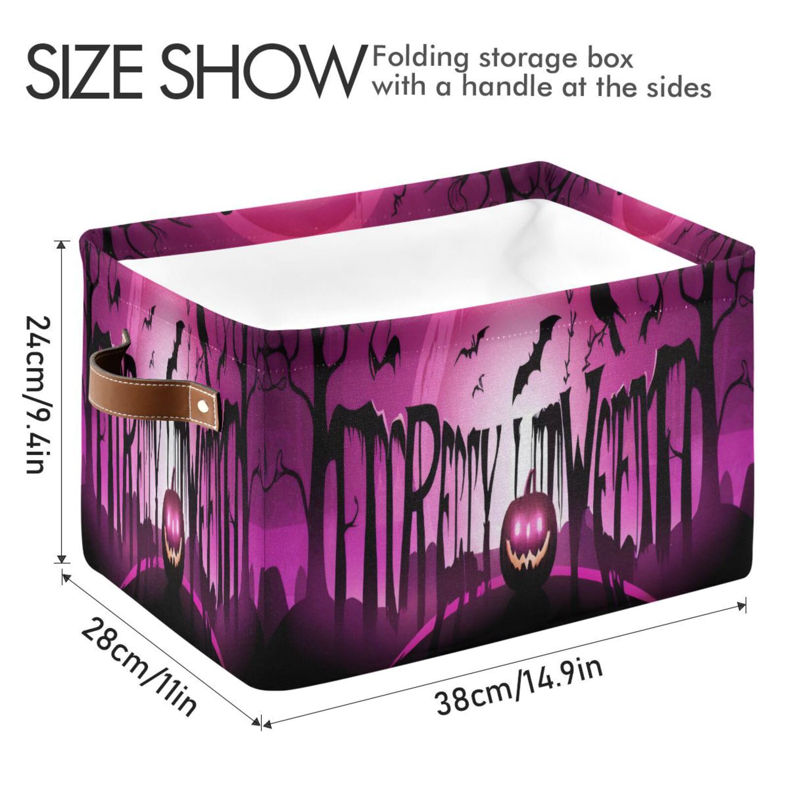 Xigua Happy Halloween Pumpkins Foldable Storage Basket, Collapsible Fabric Storage Bins Boxes Cubes With Handle, Perfect Storage