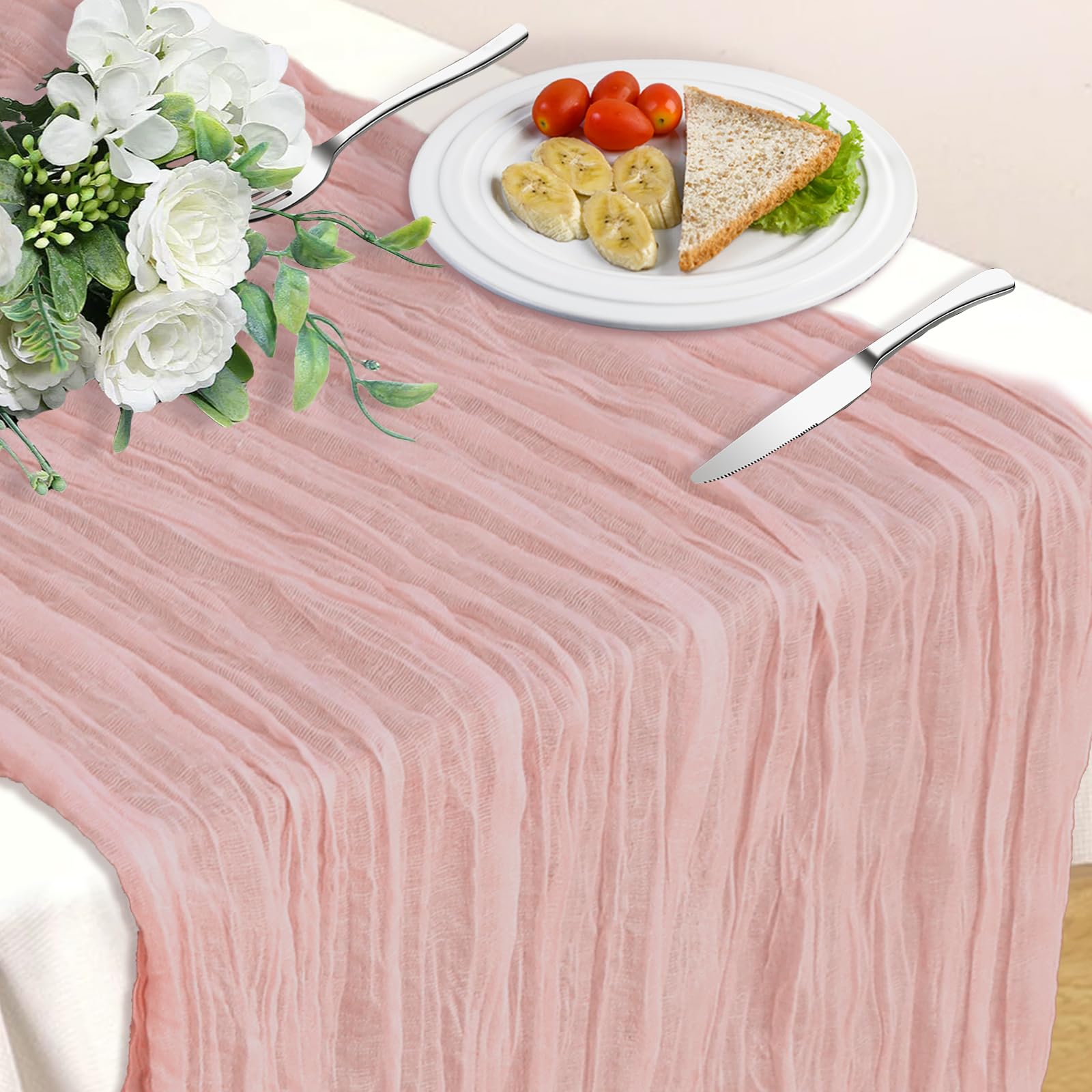Pink Table Runner, 10Ft 120in Cheesecloth Table Runner, Gauze Rustic Cheese Cloth Table Runners for Wedding, Party, Baby & Brida