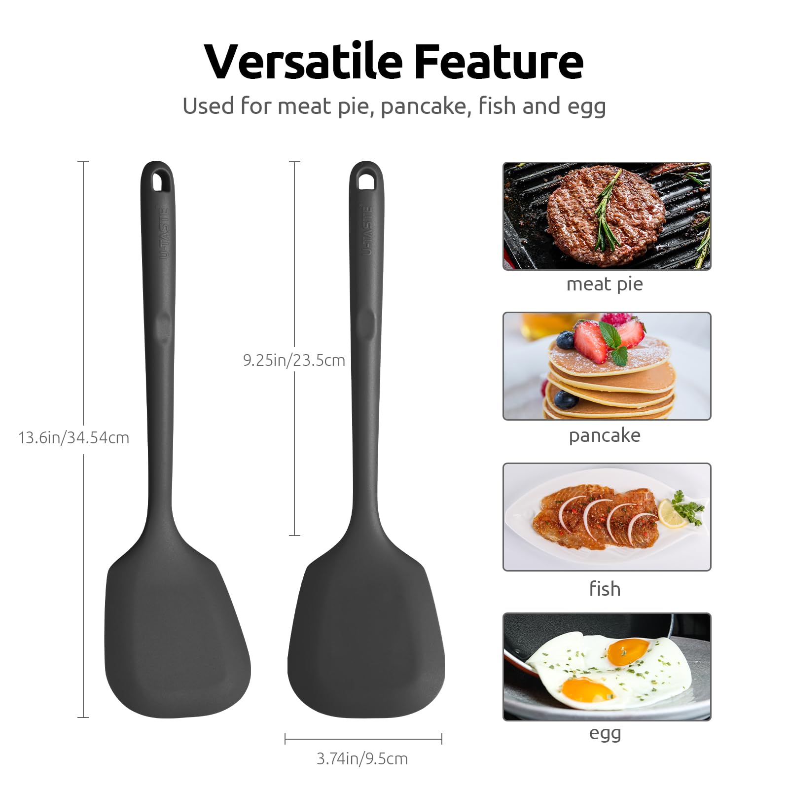 600F Heat Resistant Silicone Turner: U-Taste 13.6In Solid Kitchen Spatula Flipper, Food Grade Flexible & Thin Rubber Seamless Co