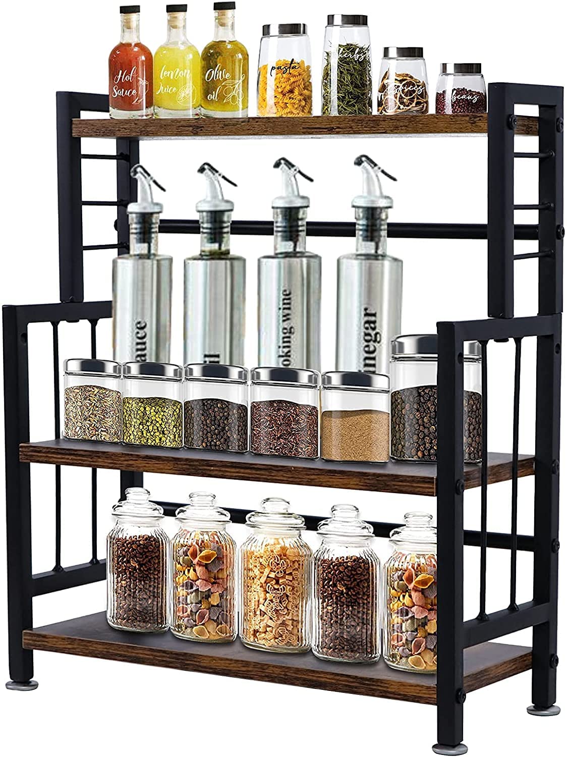 Indian Decor 45030 Space Saving Spice Rack, Metal 3 Tier Standing Spice Rack Organizer (Black, Standard Size)
