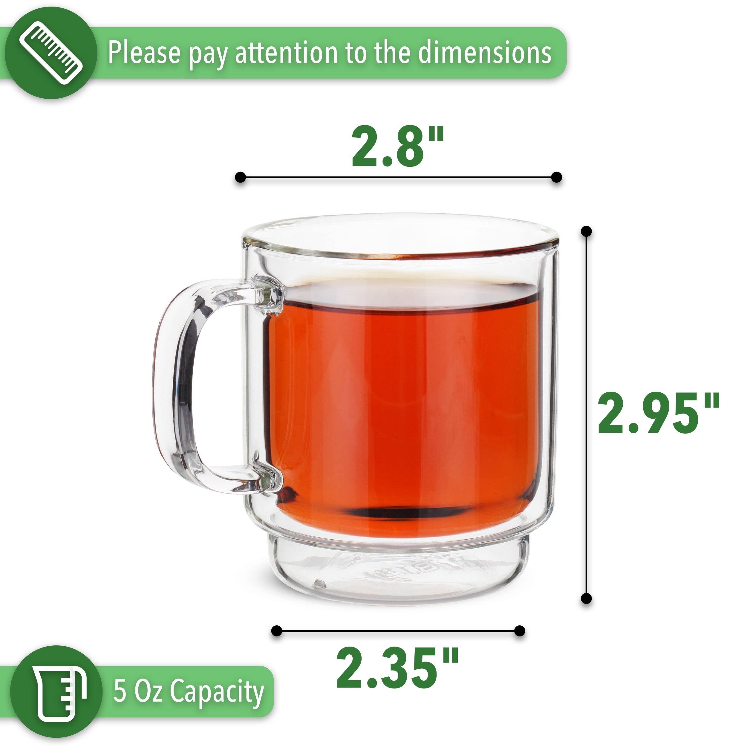 Btat- Stackable Espresso Cups, Demitasse Cups, Set Of 4 (5.0 Oz, 150 Ml), Glass Coffee Mugs, Double Wall Glass Cups, Clear Coffe