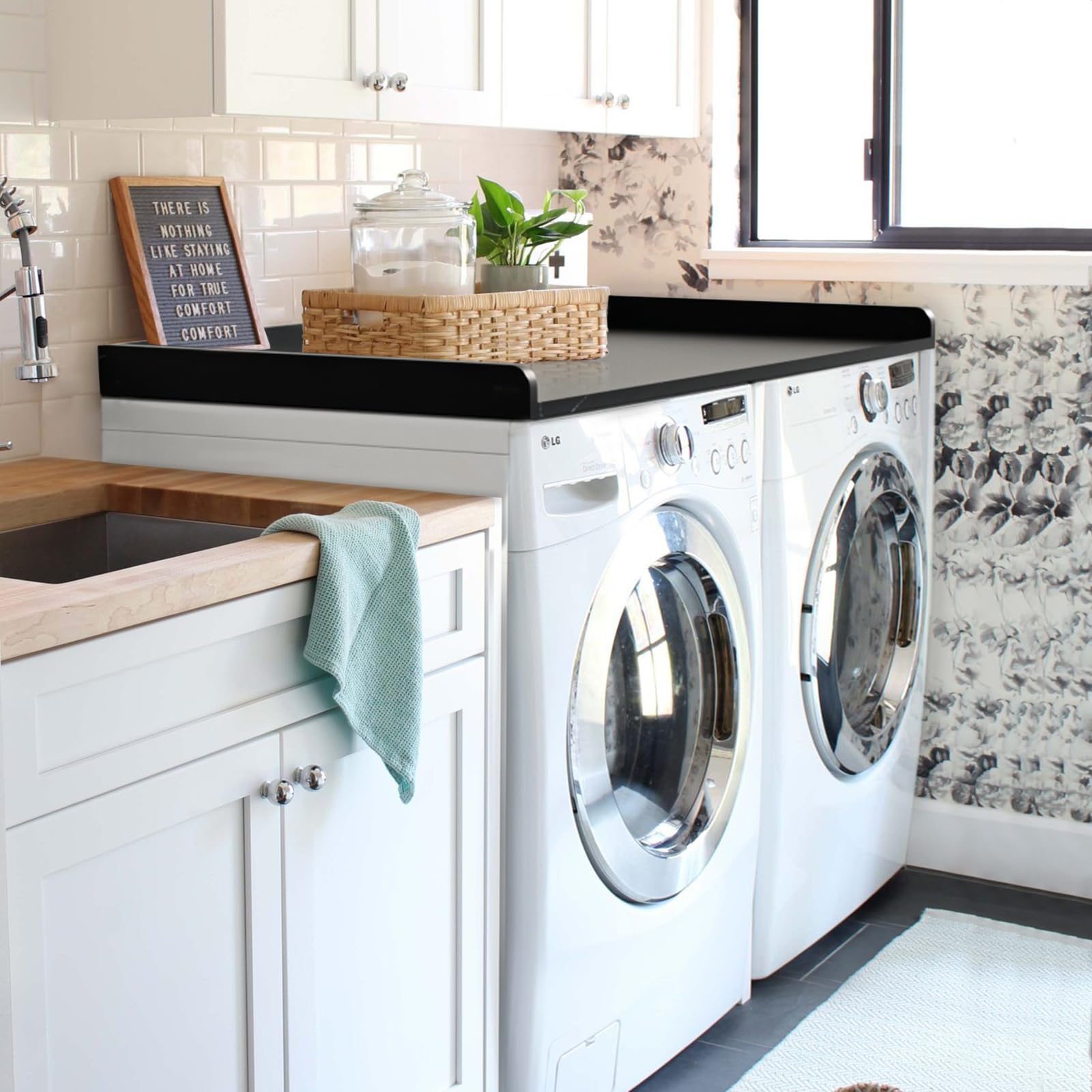 Kaboon Washer Dryer Countertop, Melamine Countertop With Edge Rails - 27.5'' Depth X 54'' Width Laundry Room Organization, Cloud