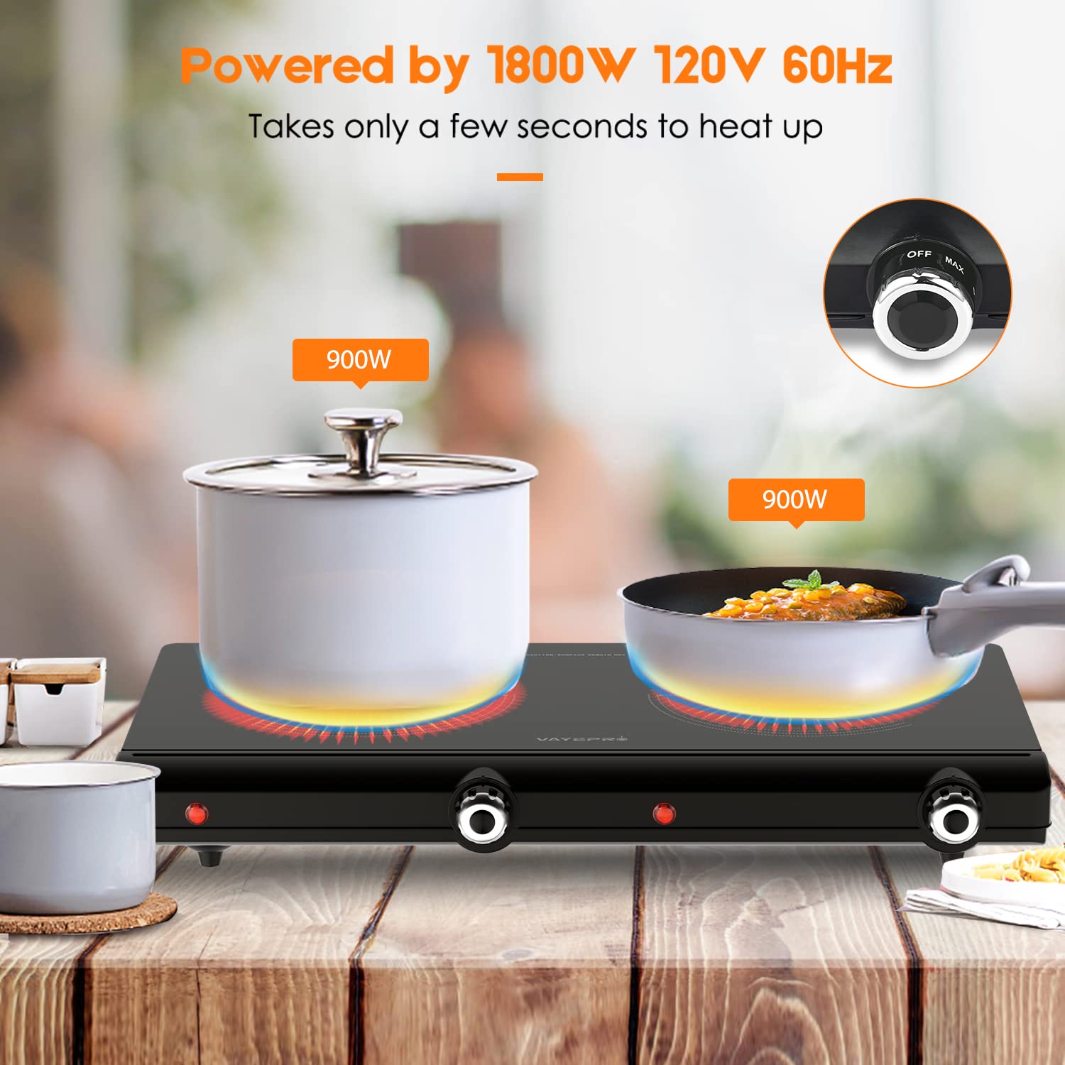 Electric Hot Plate For Cooking, Infrared Double Burner,1800W Portable Electric Stove,Heat-Up In Seconds,Countertop Cooktop For D