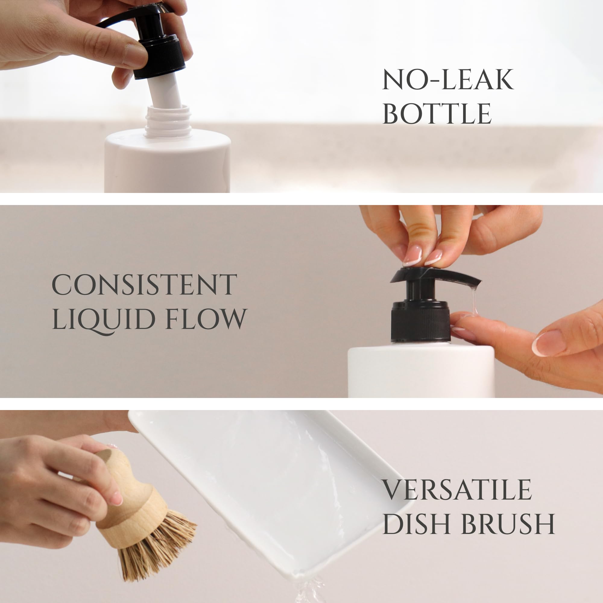 Luxe White Kitchen Soap Dispenser Set With Tray And Dish Brush, Refillable Hand And Dish Soap Dispenser Set Bottles With Pump Fo