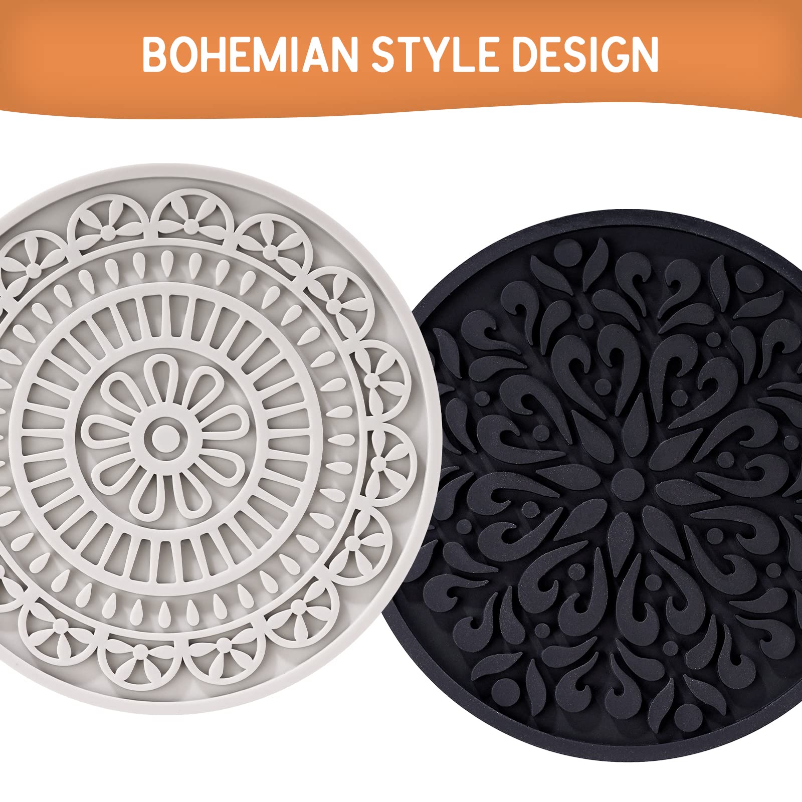 8 Pcs Boho Coasters For Drinks, Silicone Coasters With Holder, Boho Style Grooved Pattern, Tabletop Protection Coasters For Outd