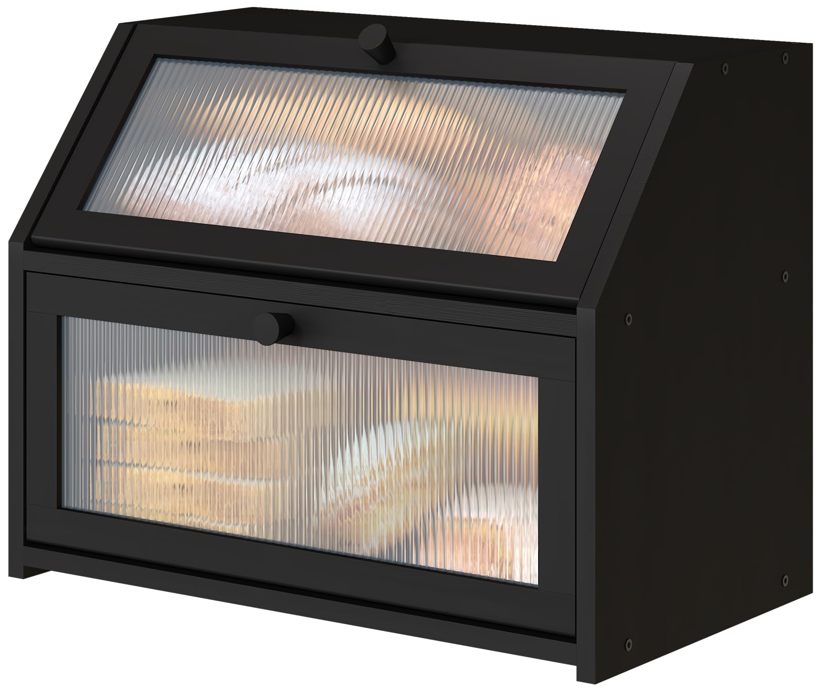 Vriccc Black Bread Box For Kitchen Counter, Large Bamboo Wood Double Layer Bread Box, Wooden Bread Storage Capacity