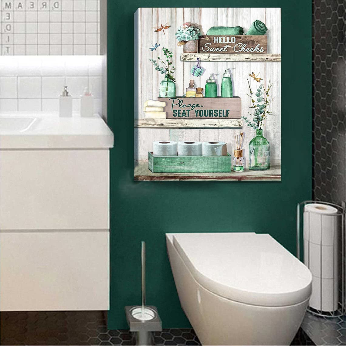 Bathroom Decor Wall Art  Bathroom Rules Wall Decor  Dragonfly Wall Art Teal Rustic Farmhouse Bathroom Canvas Prints Signs Wood Background Bathroom Pictures Artwork Framed Bath Laundry Home Decorations