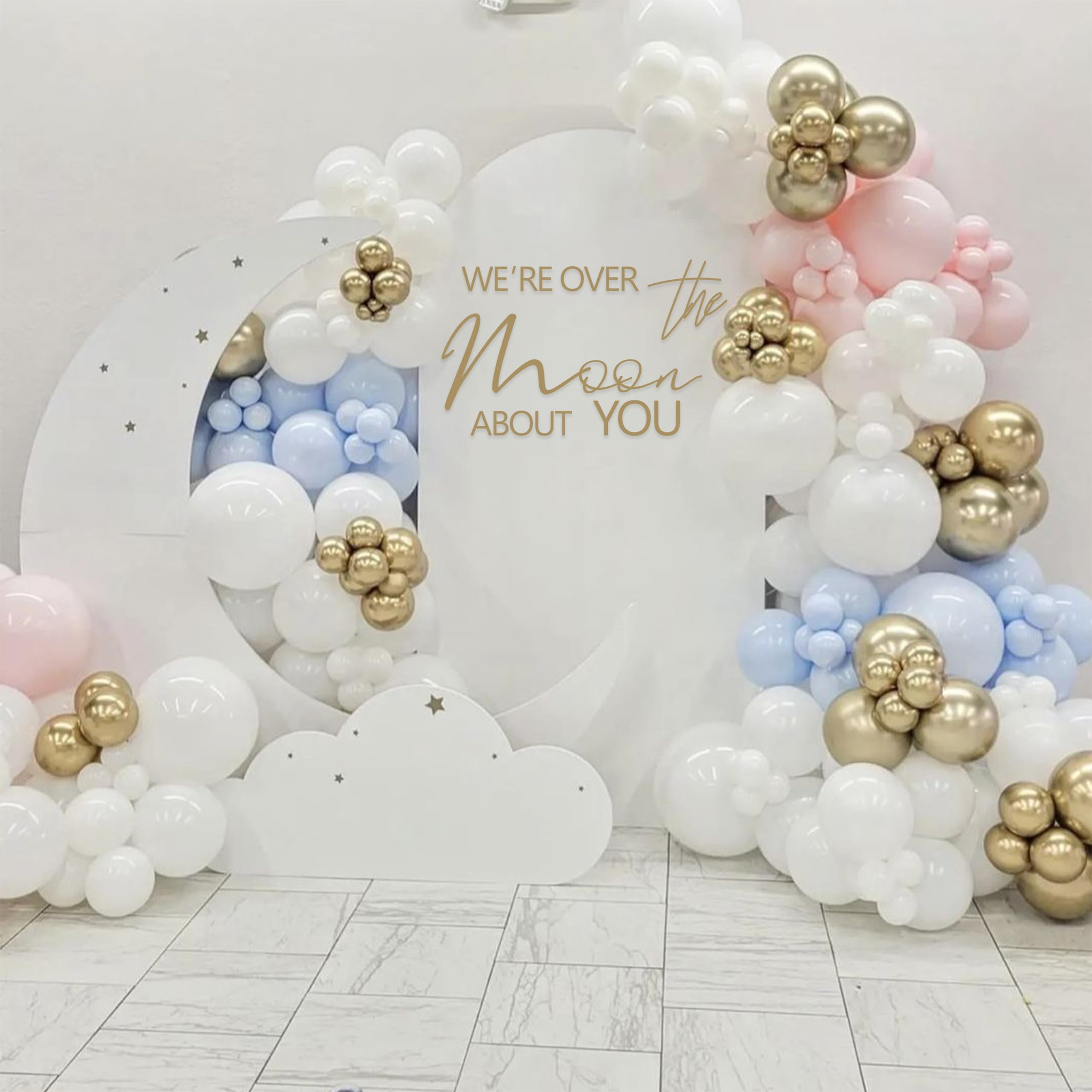 We'Re Over The Moon About You Baby Shower Party Decal Sign - Space Themed Party Birthday Decoration,Gender Reveal Girl Or Boy Ba