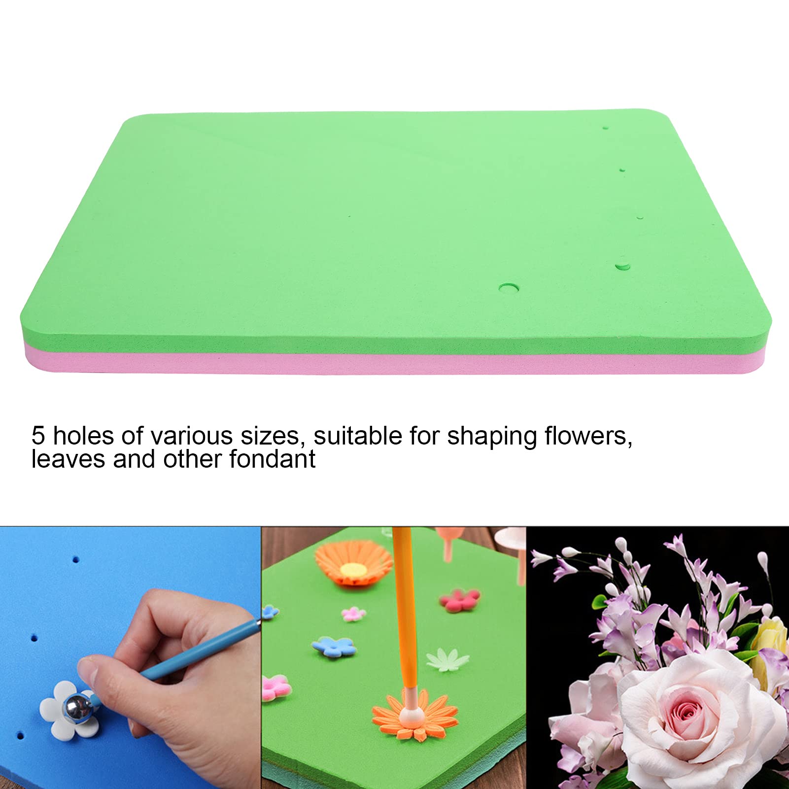 Aunmas Fondant Foam Pad, Rectangular Fondant Cake Sponge Pad Mat With 5 Holes For Cake Decoration, Diy Paste/Sugar Flower/Gum/Ch