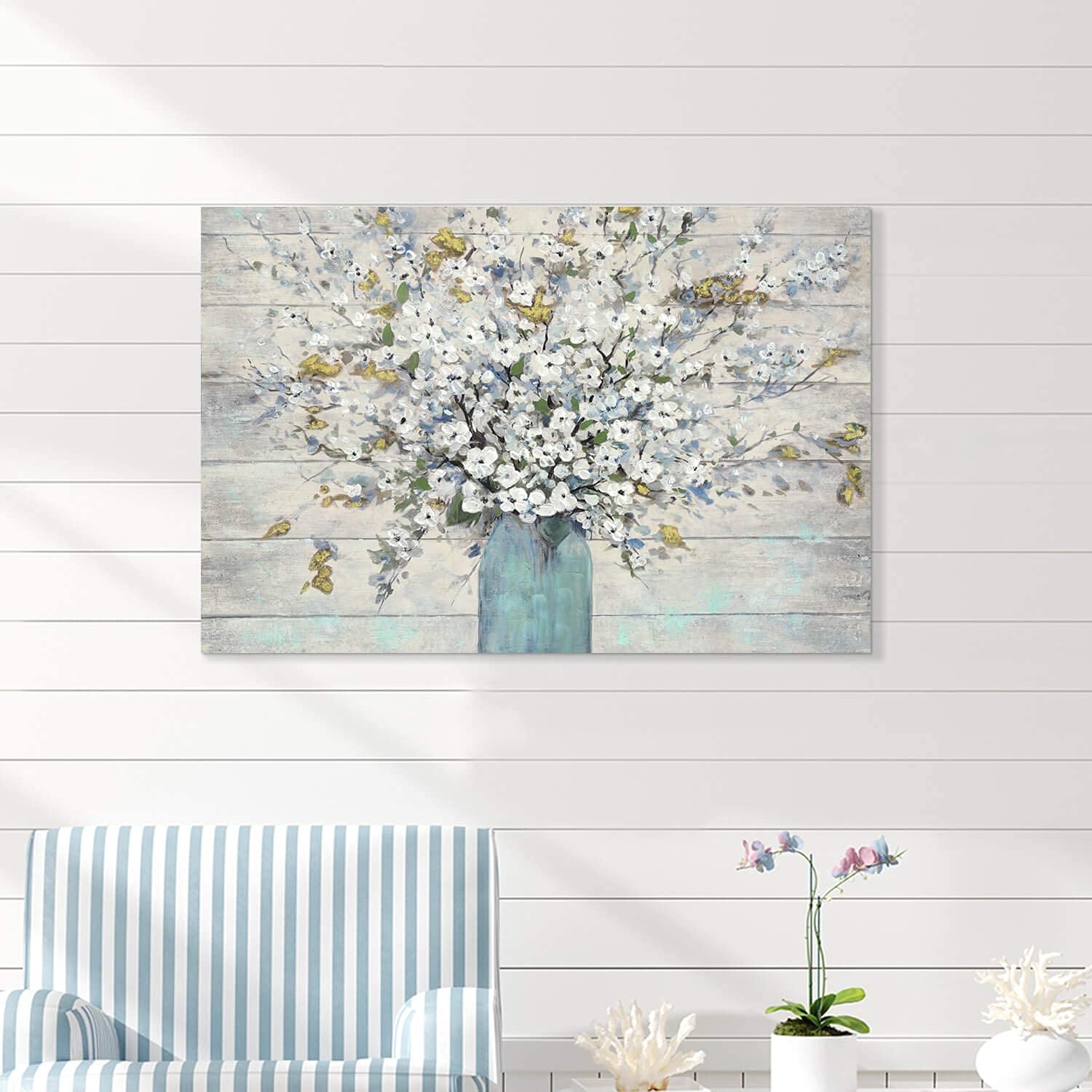 Sd Soft Dance Abstract Flower Canvas Wall Art - Floral Bouquet In Vase Painting Hand Painted Artwork For Living Room (36'' X 24'