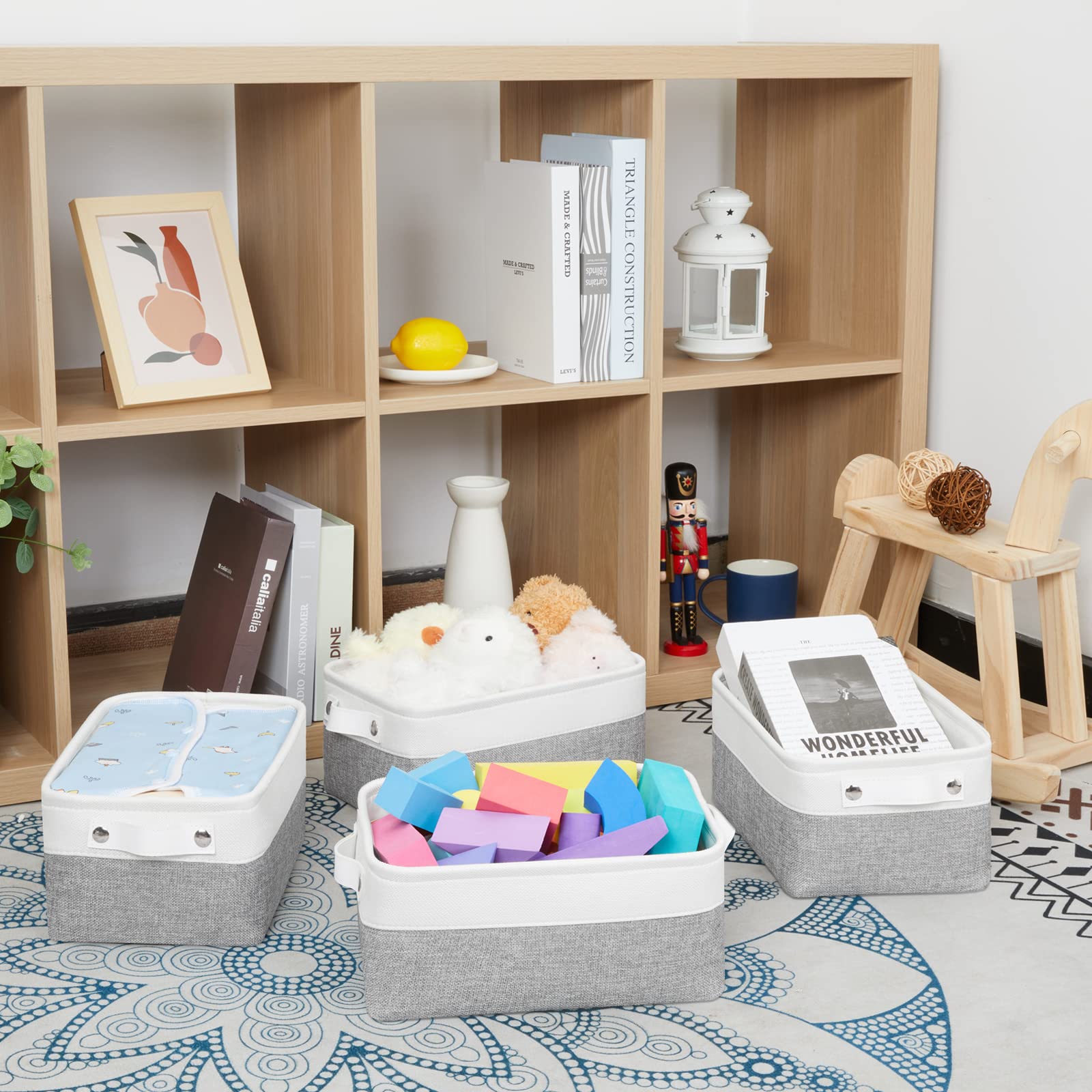 Bidtakay Small Storage Baskets For Organizing [4-Pack] Fabric Storage Bins For Baby Organizer Shelf Baskets For Nursery Storage