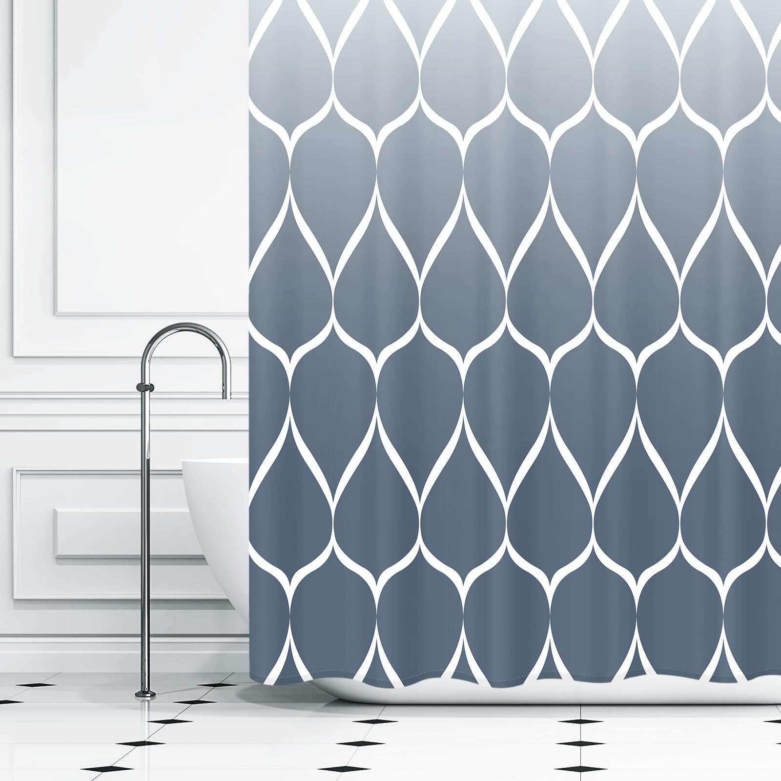 Gelbchu Ombre Aegean Blue Fabric Shower Curtain, Waterproof Design And Polyester, Quick-Drying, Weighted Hem, Shower Curtains Se