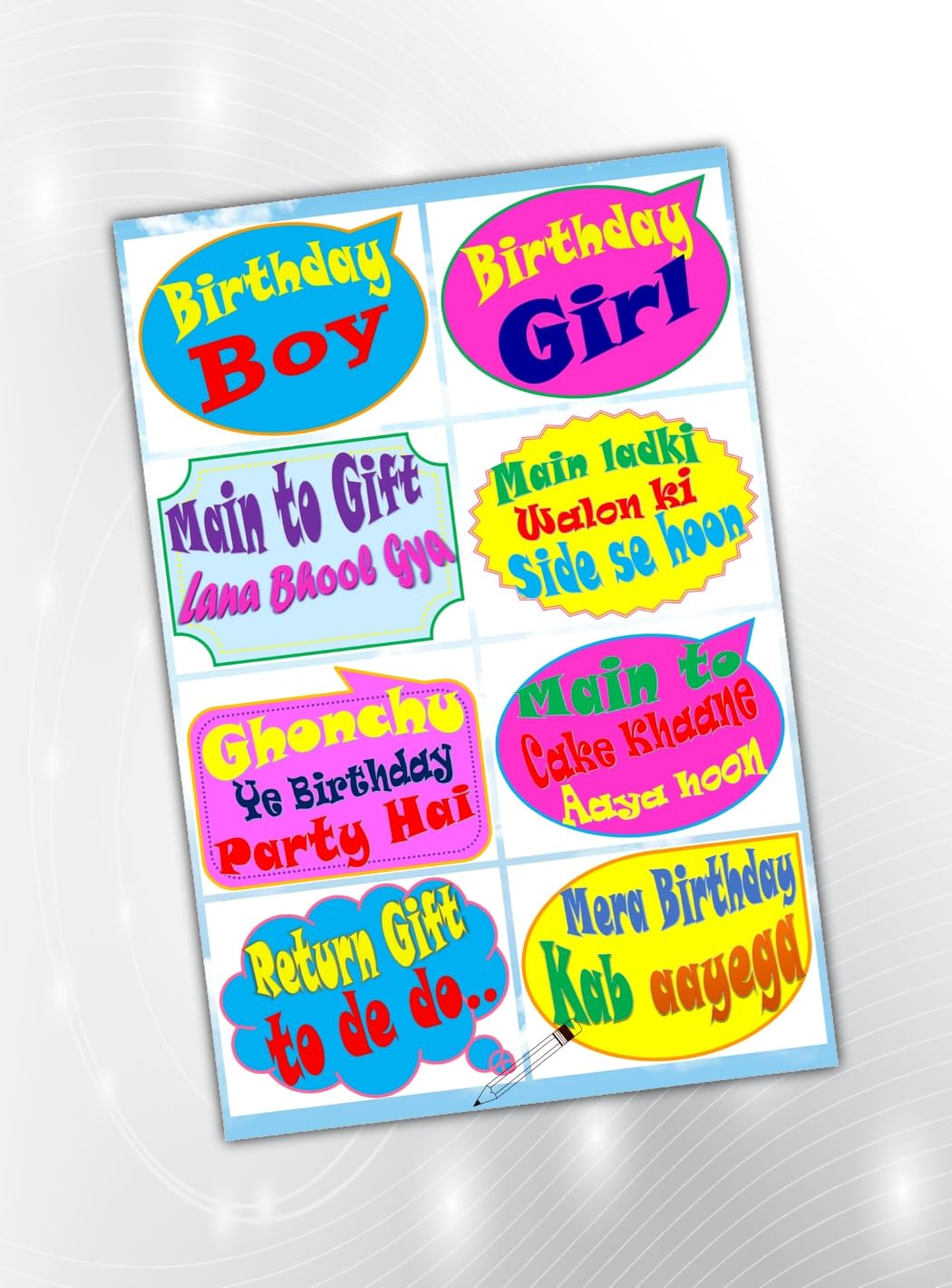 PartyStuff Birthday Theme Props  Birthday Rectangle Speech Bubbles 1 (8 Cards)