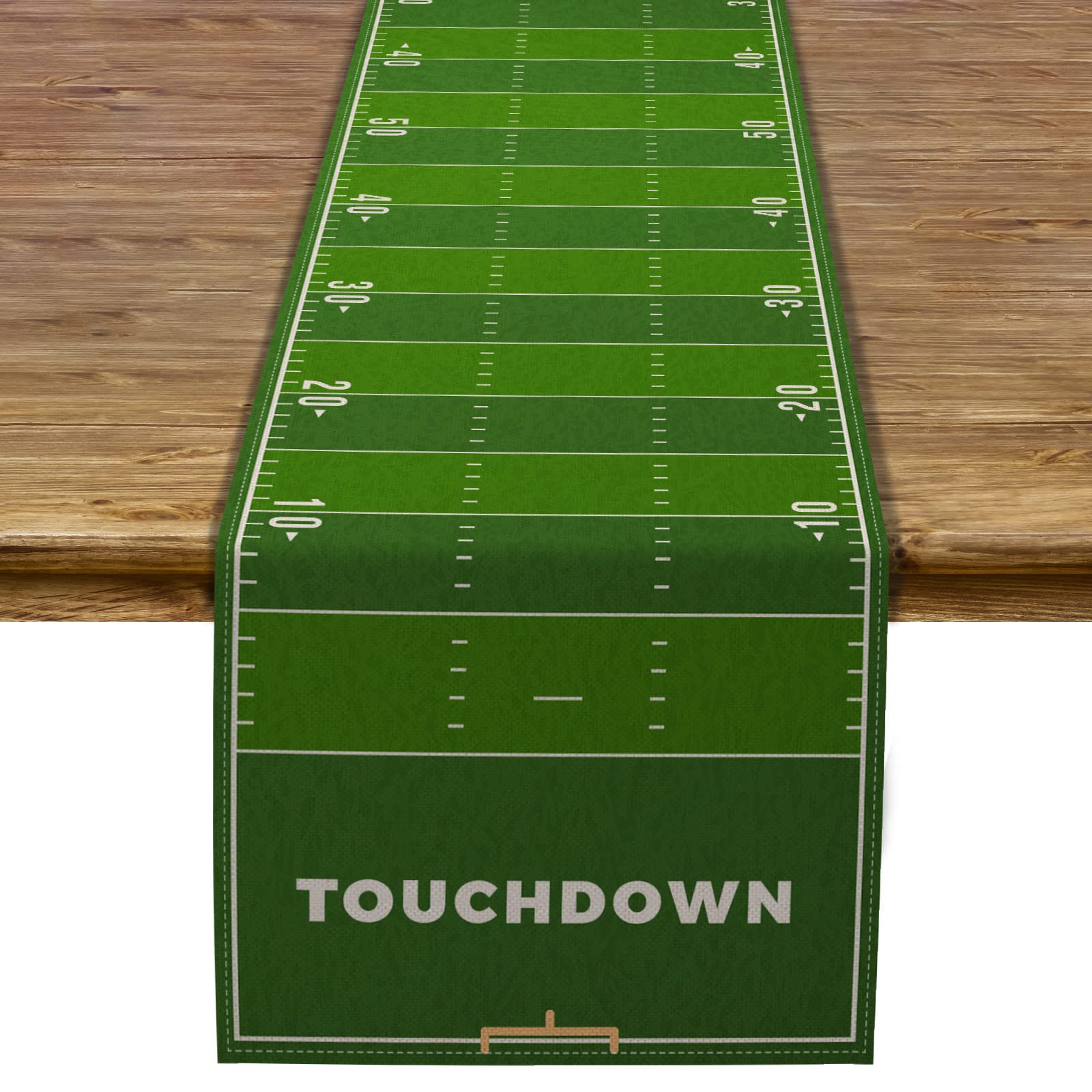 Pudodo Football Field Table Runner Touchdown Game Day Tablecloth Football Theme Birthday Party Kitchen Dining Home Decoration (1