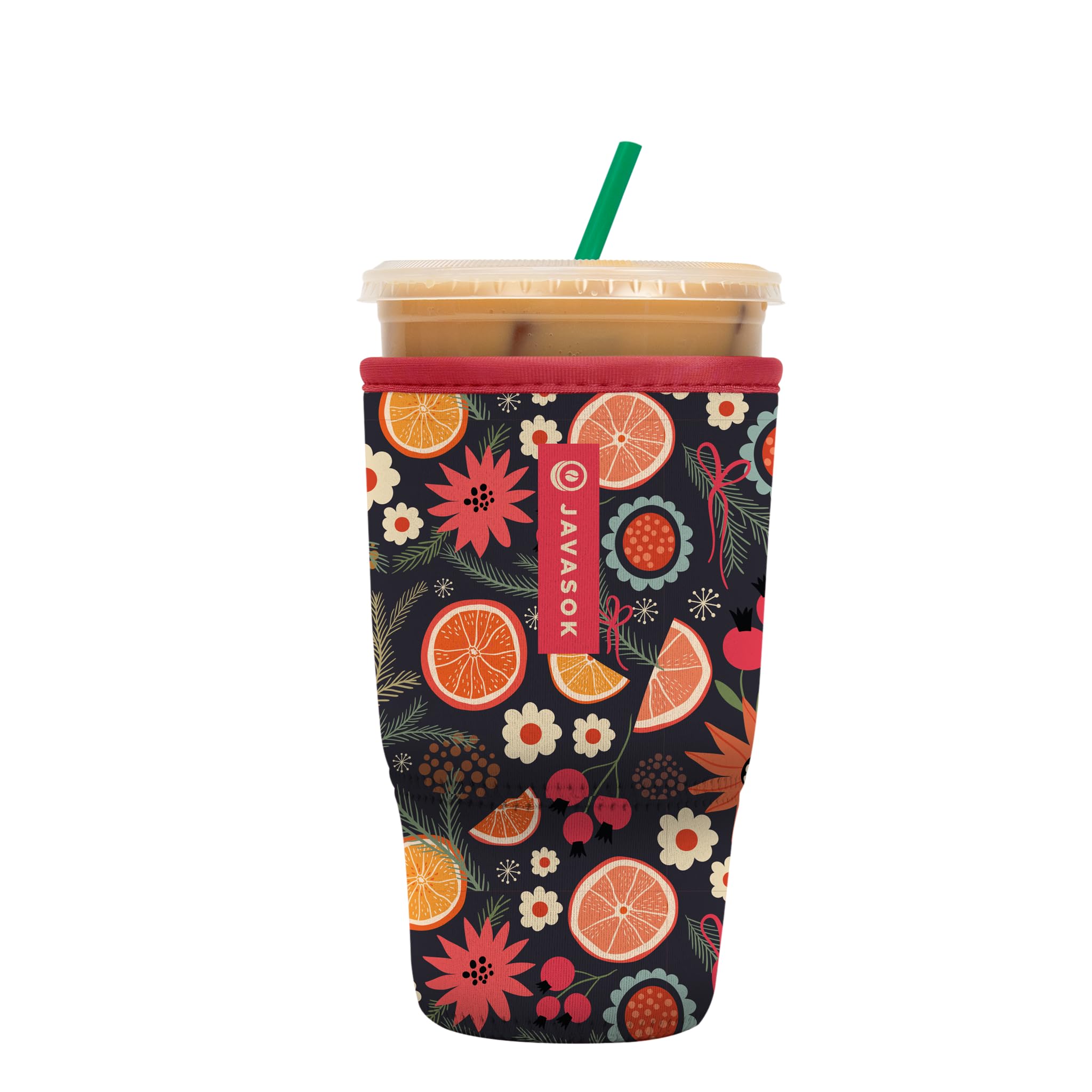 Sok It Java Sok Iced Coffee & Cold Soda Insulated Neoprene Cup Sleeve (Festive Fruit, Large: 30-32oz)