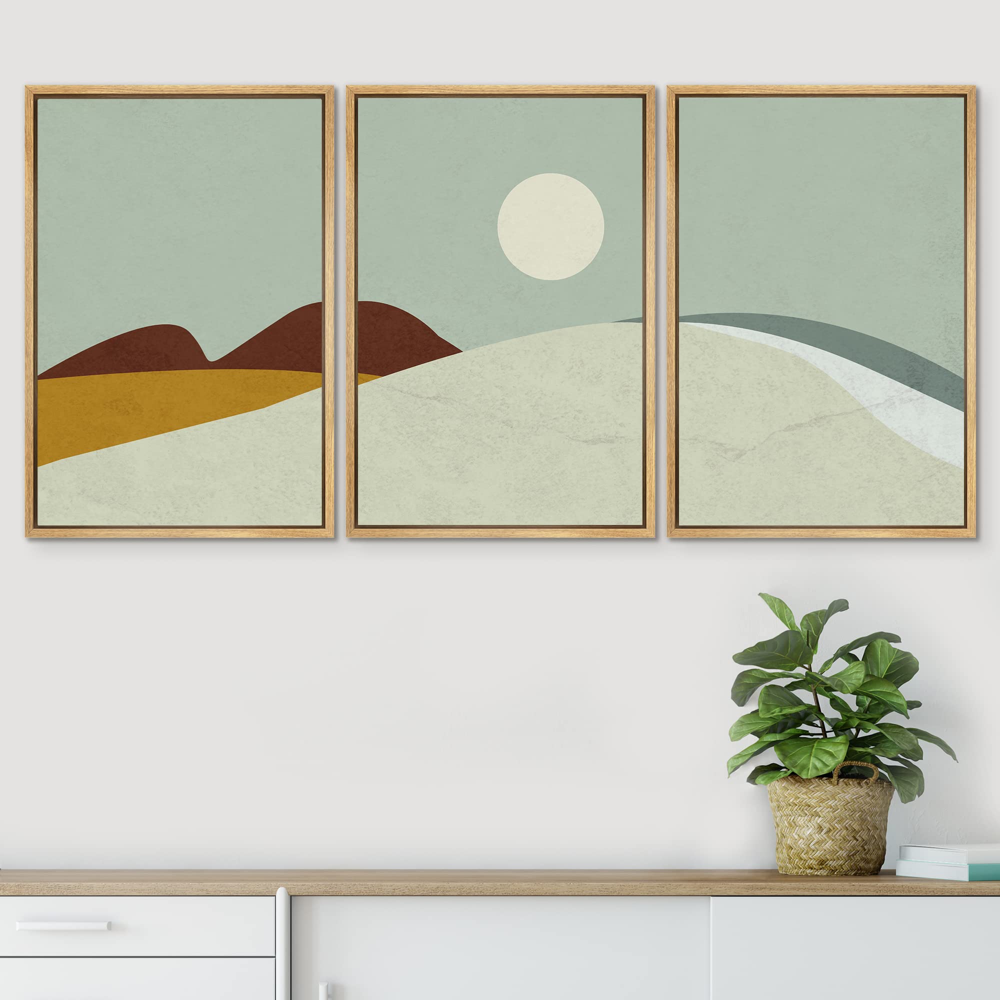 Signwin 3 Piece Framed Canvas Wall Art Abstract Mountain Canvas Prints Home Artwork For Living Room,Bedroom - 24''X36''X3 Natura