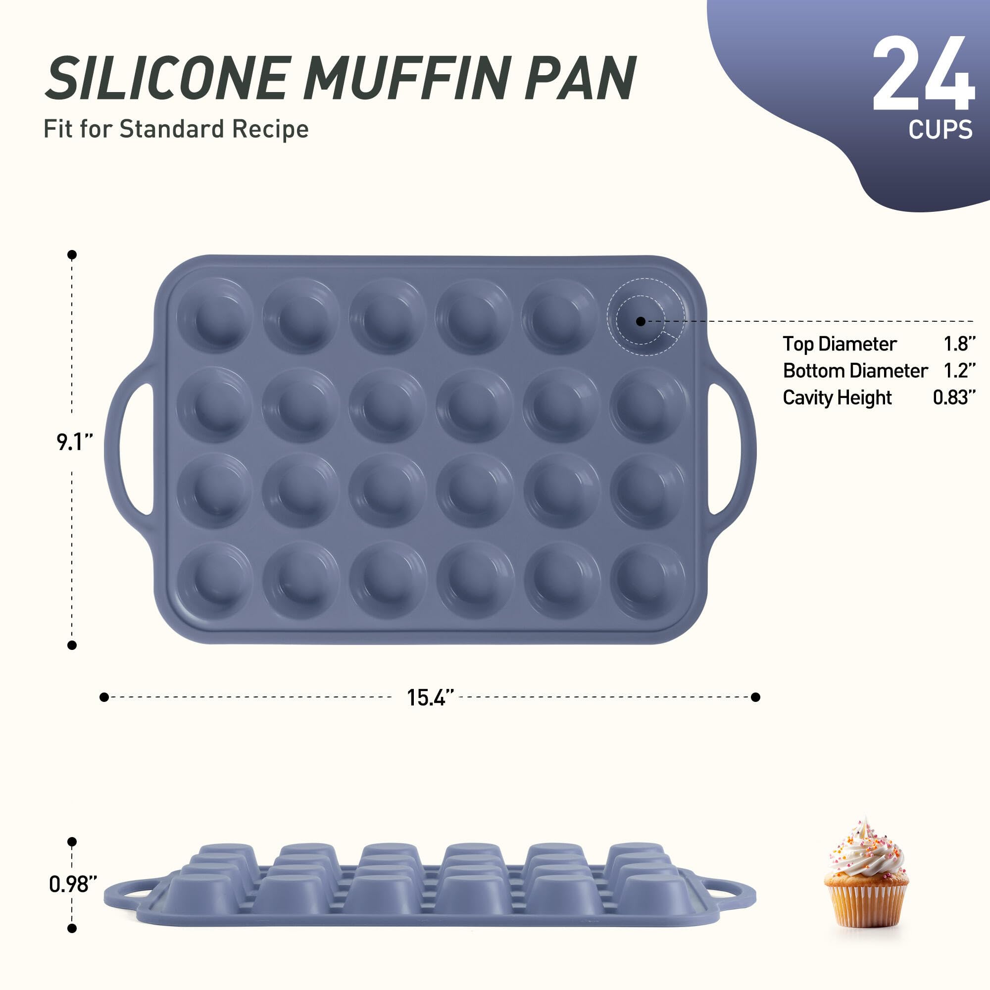 24 Cups Silicone Muffin Pan with Metal Reinforced Frame Mini Size Cupcake Tray Egg Mold Kitchen Stuff Accessories New Home Essen