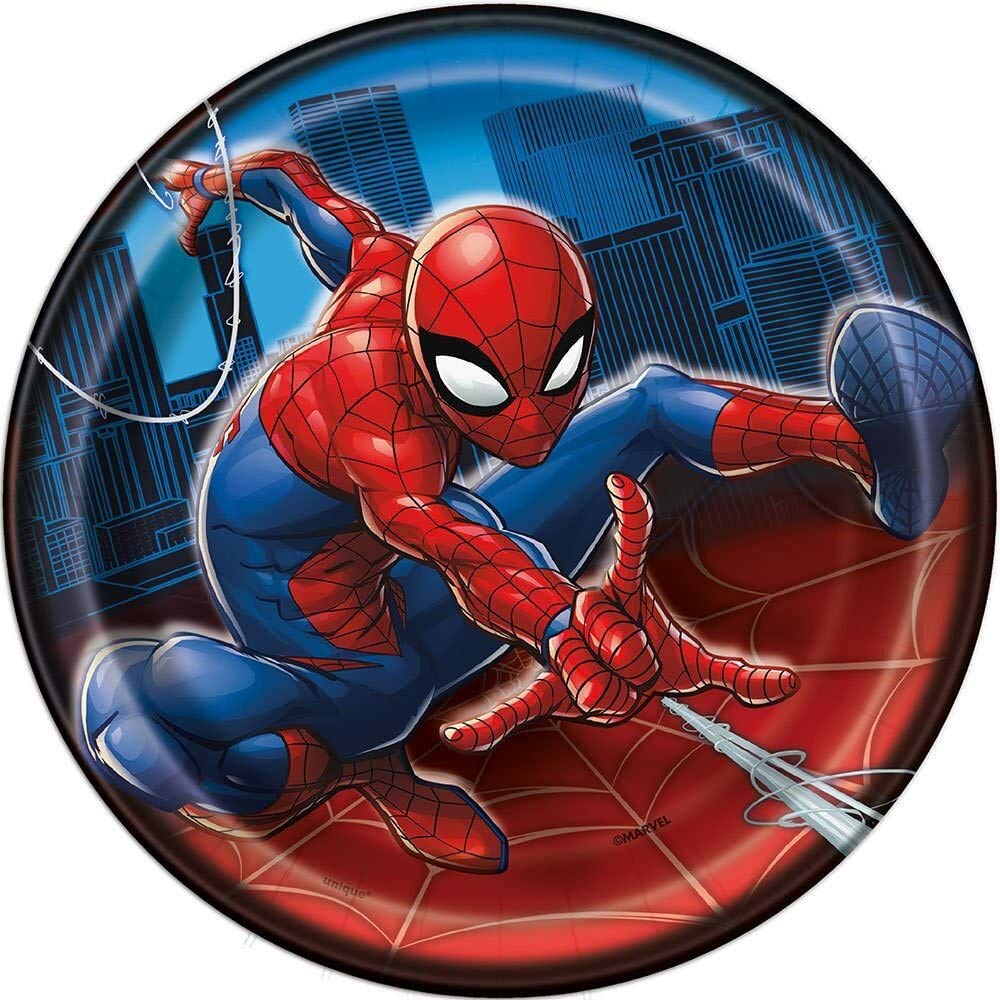 Unique Amazing Spider-Man Round Dessert Plates - 7'' (Pack Of 8) - Durable & Easy-To-Clean - Perfect For Any Marvel-Themed Party