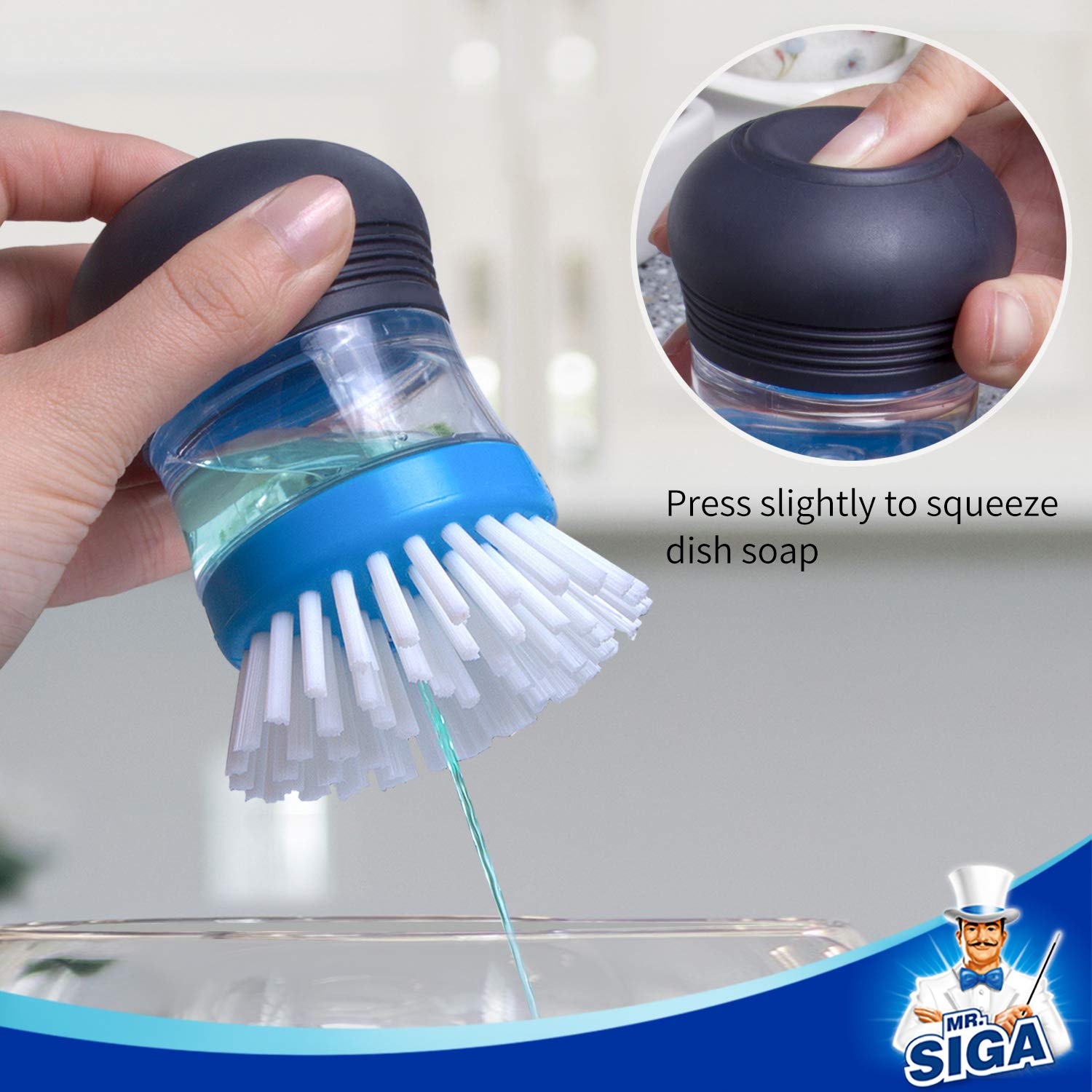 MRSIgA Soap Dispensing Palm Brush Storage Set  Kitchen Brush with Holder for Pot Pan Sink cleaning  1 Set