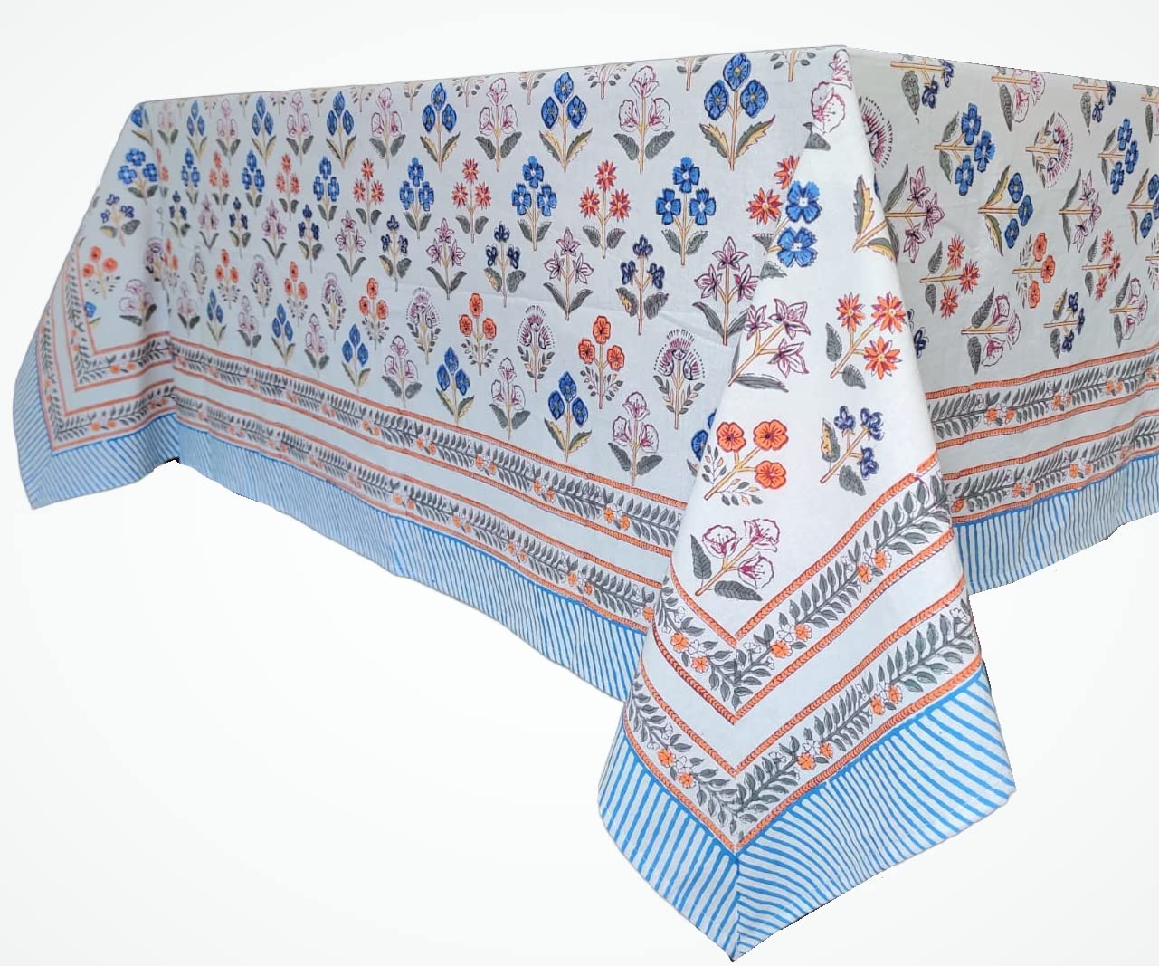 ATOSII Flora Bloom 100% Cotton Square Boho Fall Tablecloth, Handblock Floral Table Cloth Linen for Kitchen Dining I Parties Wedd