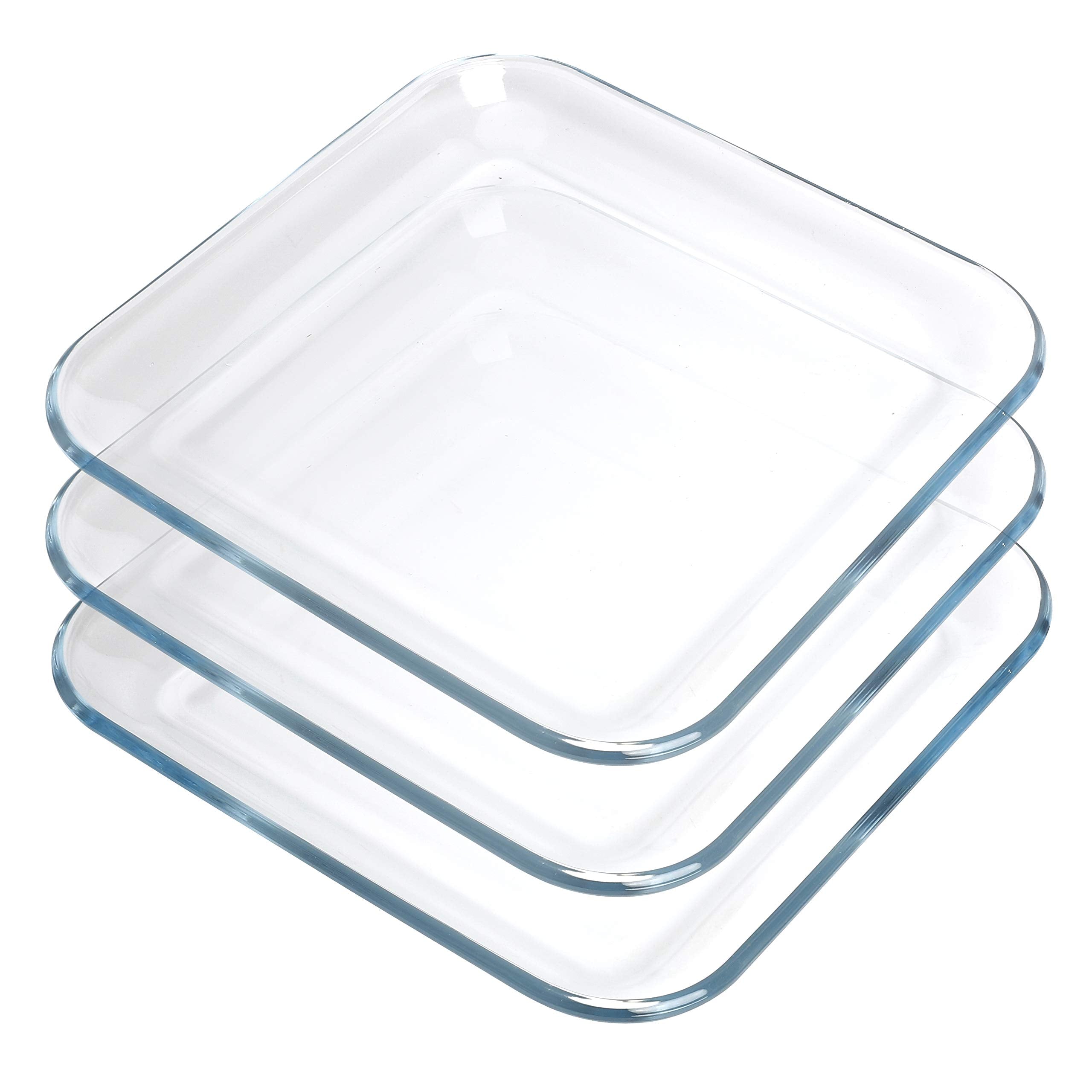Foyo Toast Plates, Clear Square Tempered Glass Salad Dessert Plates 7 Inch, Set Of 3