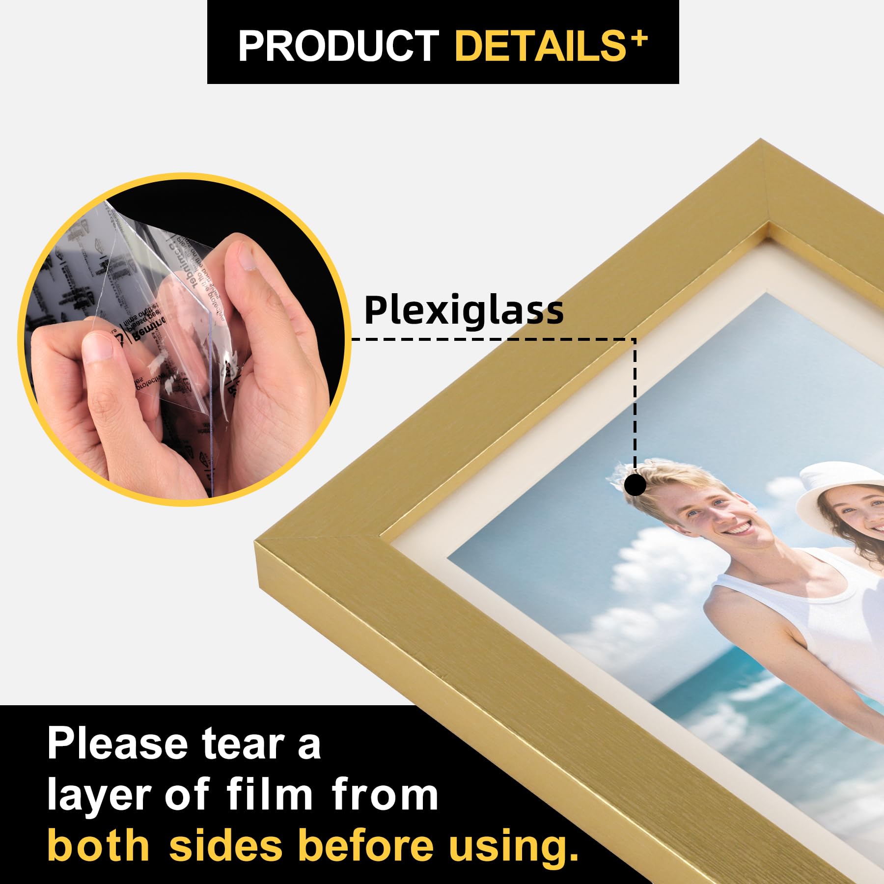 TOFOREVO Picture Frames 5x7 Set of 2 Distressed Gold Wood Grain Photo Frame for Gallery Wall Mounting or Tabletop Display