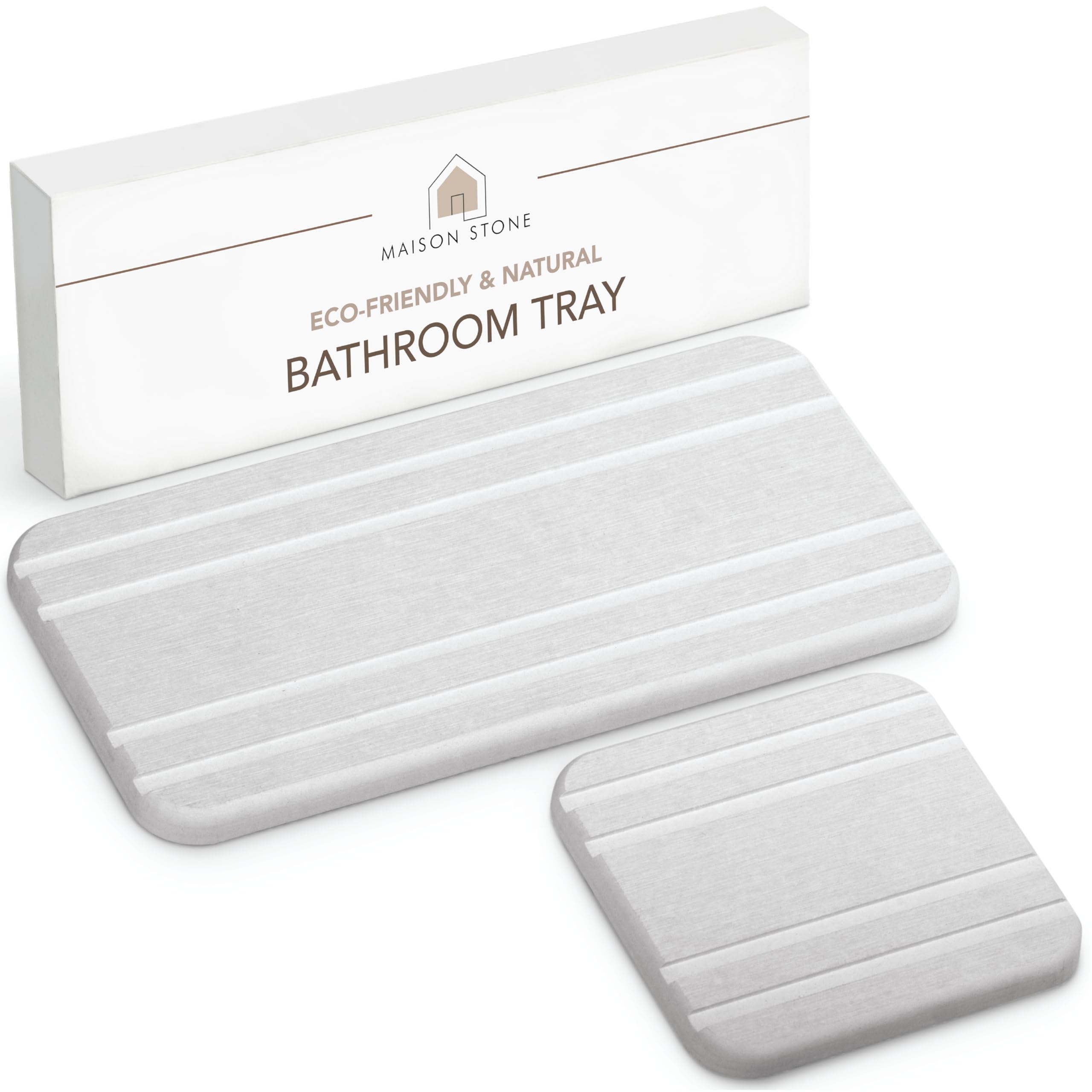 Maison Stone Bathroom Tray W/Bonus Vanity Tray. Absorbent Bathroom Trays For Counter. Multipurpose 8X4 Countertop Tray. Perfume