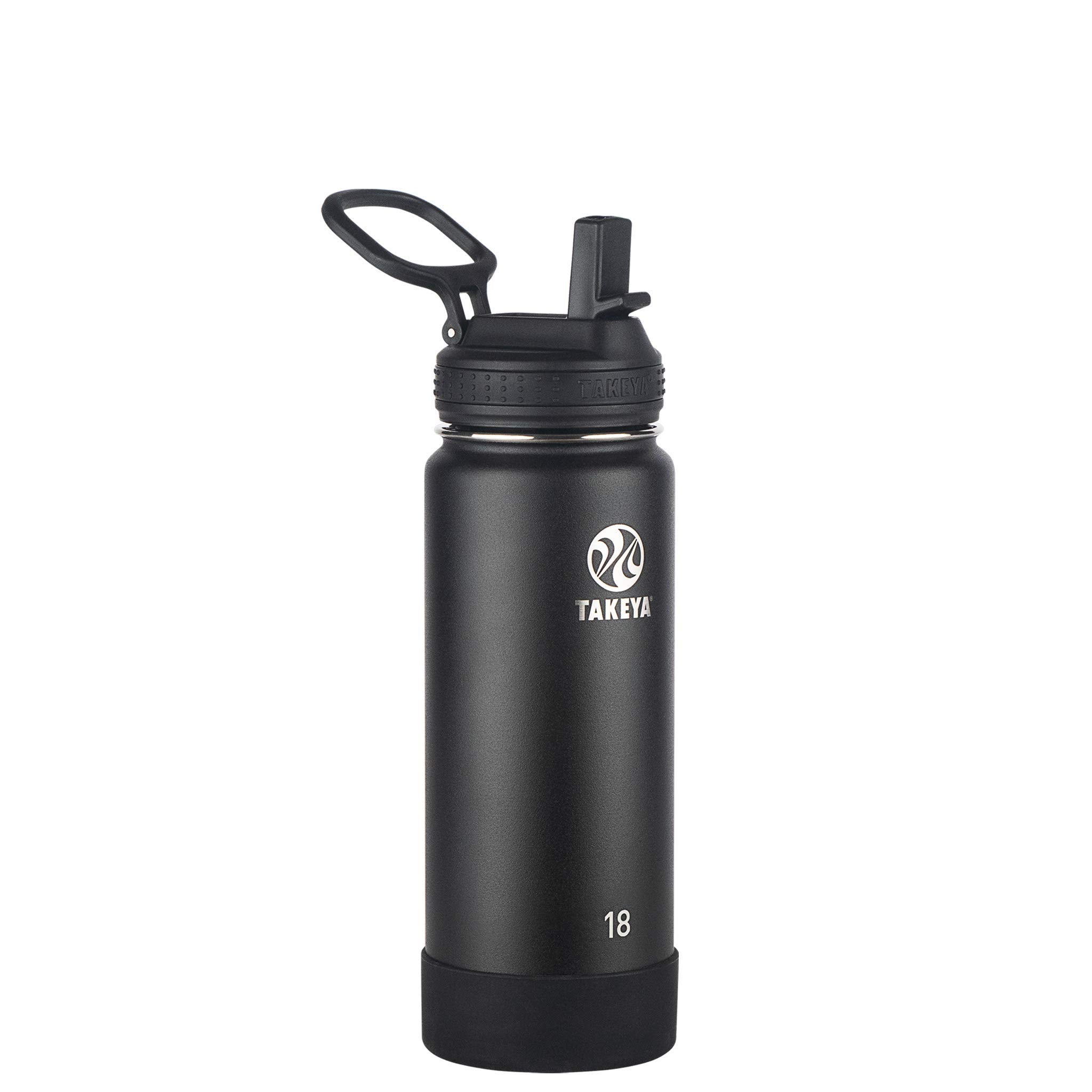 Takeya Actives Insulated Stainless Steel Water Bottle With Straw Lid, 18 Ounce, Onyx