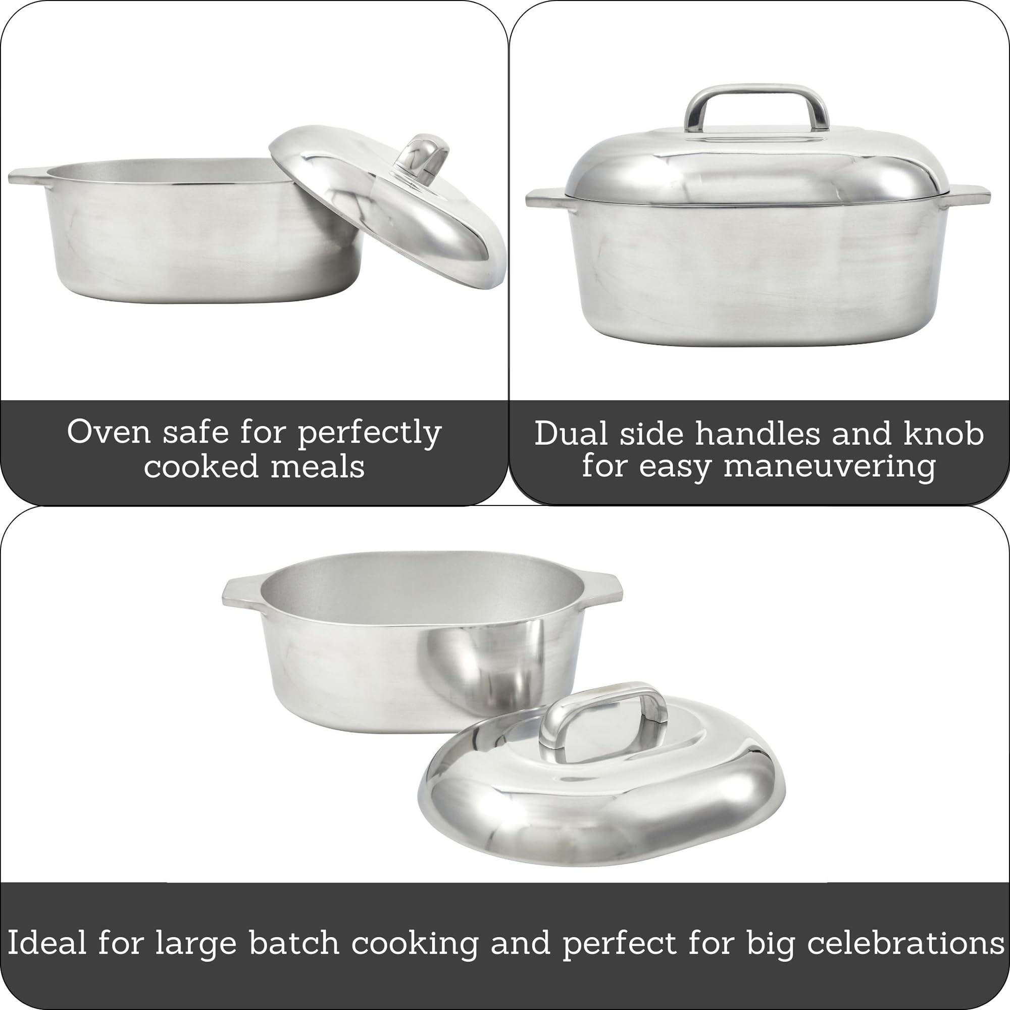 Imusa 13" Cajun Cast Aluminum Oval Roaster with Lid - Natural Finish, Model IMU-89309