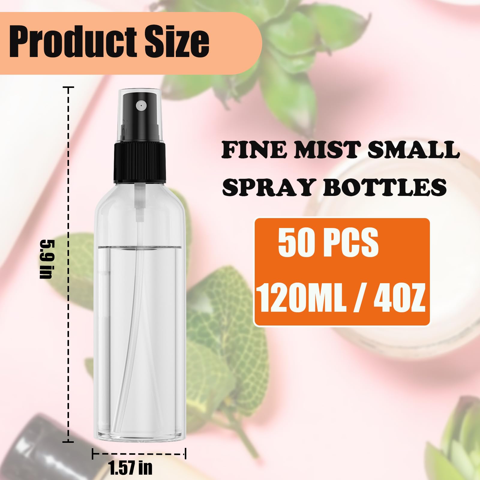 Evancent 50Pack 4Oz Spray Bottles Plastic, 120Ml Small Spray Bottle Bulk Black Fine Mist Sprayer, Portable Empty Refillable Cont