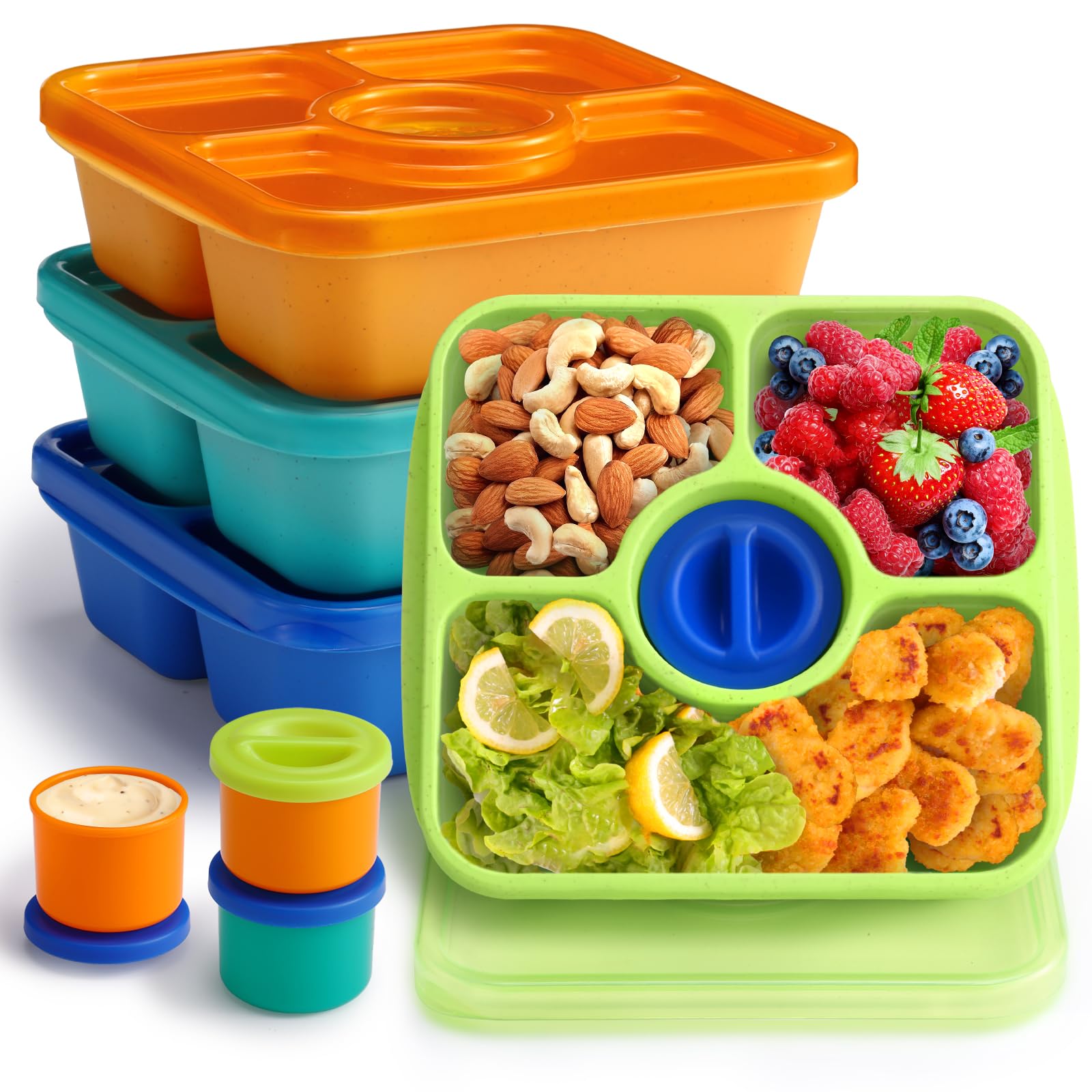 QQKO Bento Snack Box Containers for Adults Kids, 4 Pack Lunchable Meal Prep Containers Reusable, Stackable Bento Lunch Box, Food