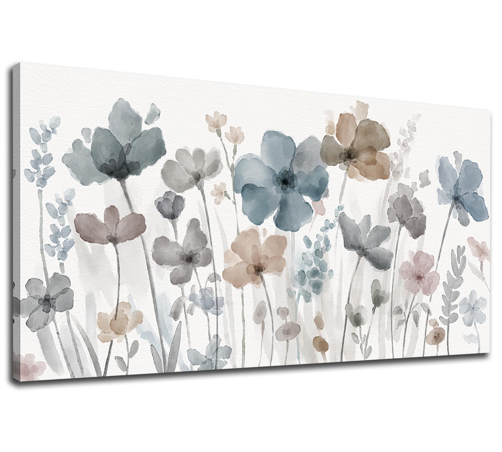 Elegant Flowers Canvas Wall Art - Floral Pictures For Wall Decor Indigo Brown Grey Canvas Painting Nature Printing Artwork For L