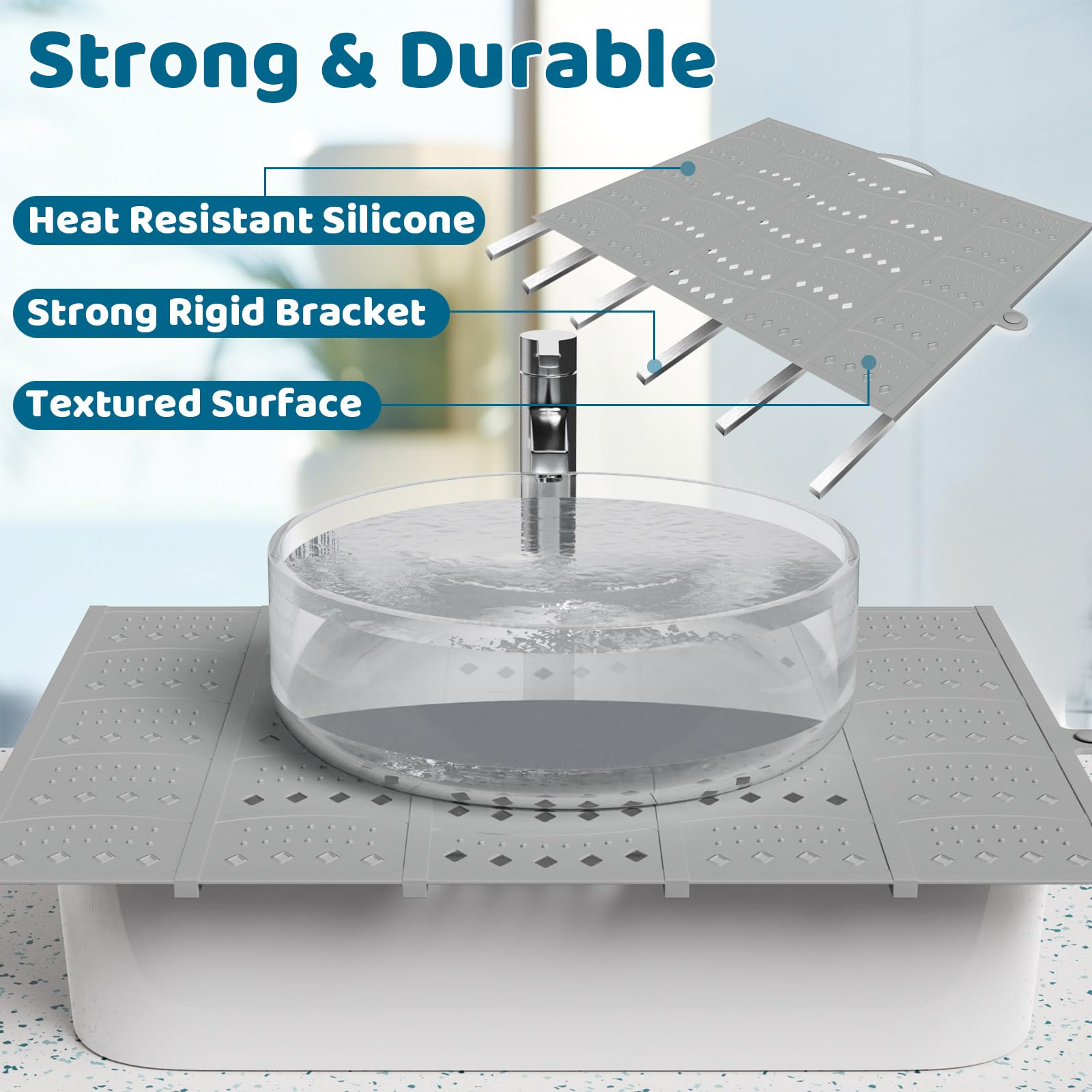 Johamoo Bathroom Sink Cover For Counter Space, Sink Topper Foldable Sink Cover, Silicone Makeup Organizer Mat Space Saver, Small