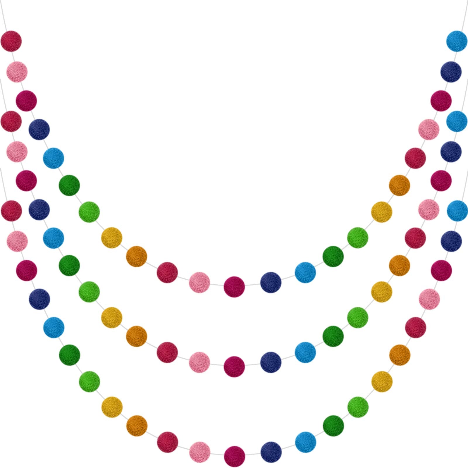 Boao 3 Pieces Wool Felt Ball Garland Colorful Pom Pom Garland Handmade 6.5 Feet Long 24 Balls Felt Ball Garlands For Wall Christ