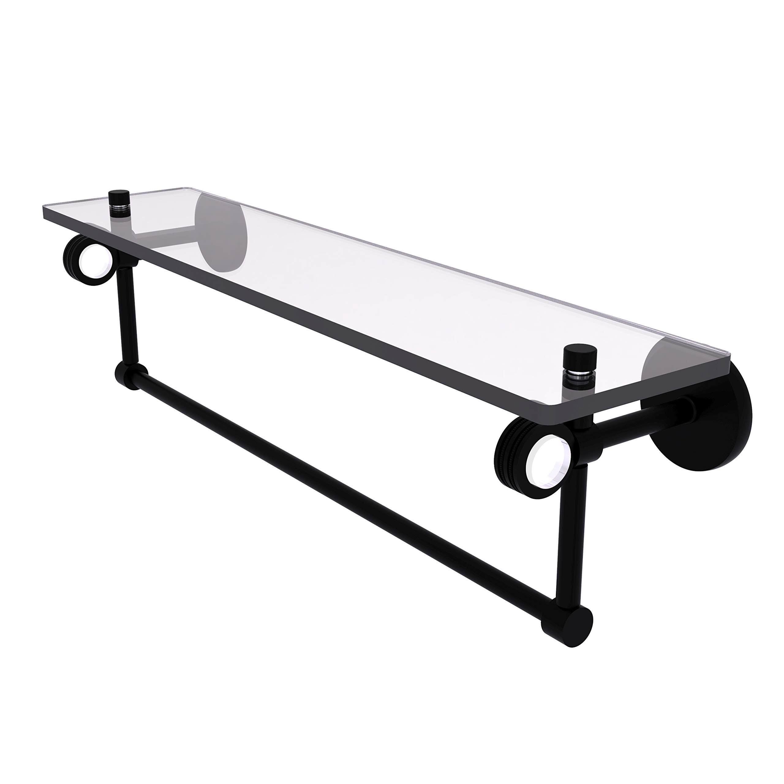 Clearview Collection 22 Inch Glass Shelf with Towel Bar and Dotted Accents - Matte Black