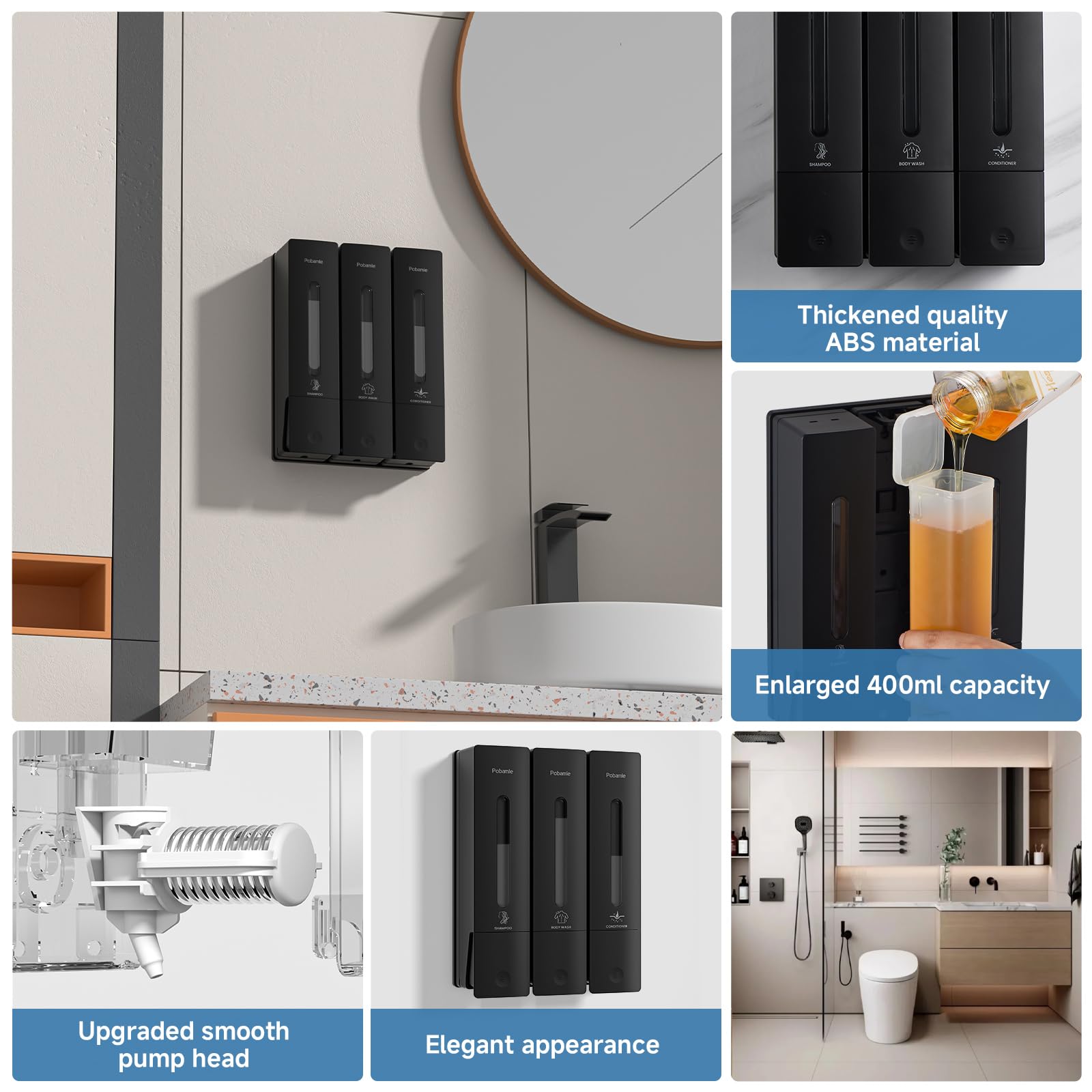 1984 Shower Soap Dispenser Bathroom Set Shampoo Conditioner Body Wash Dispenser Wall Mounted Shower Shampoo Dispenser 3 Chamber