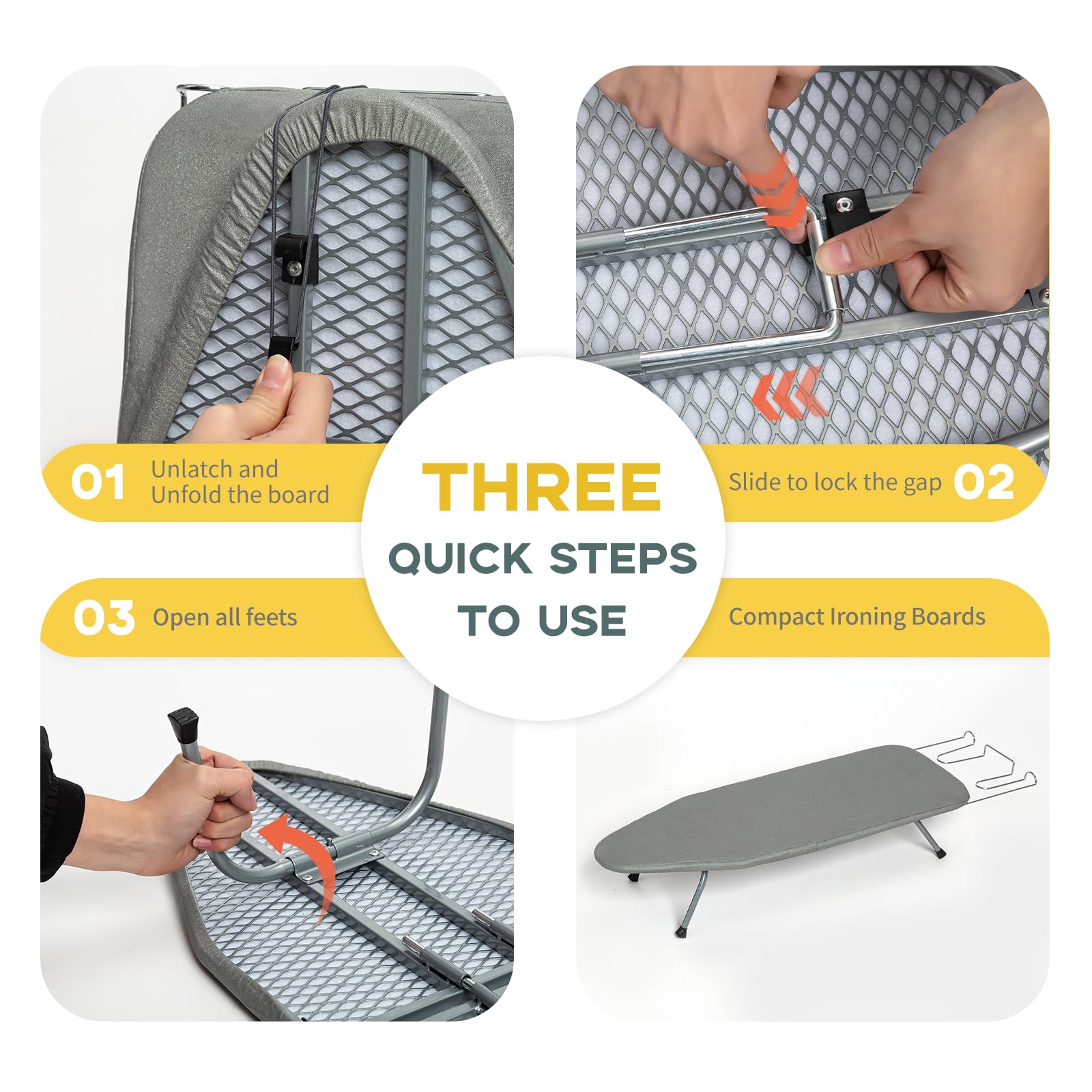 Metal Foldable Tabletop Ironing Board With Iron Rest, Portable Ironing Board Small With Heat Resistant Cotton Cover, Rainhol Min