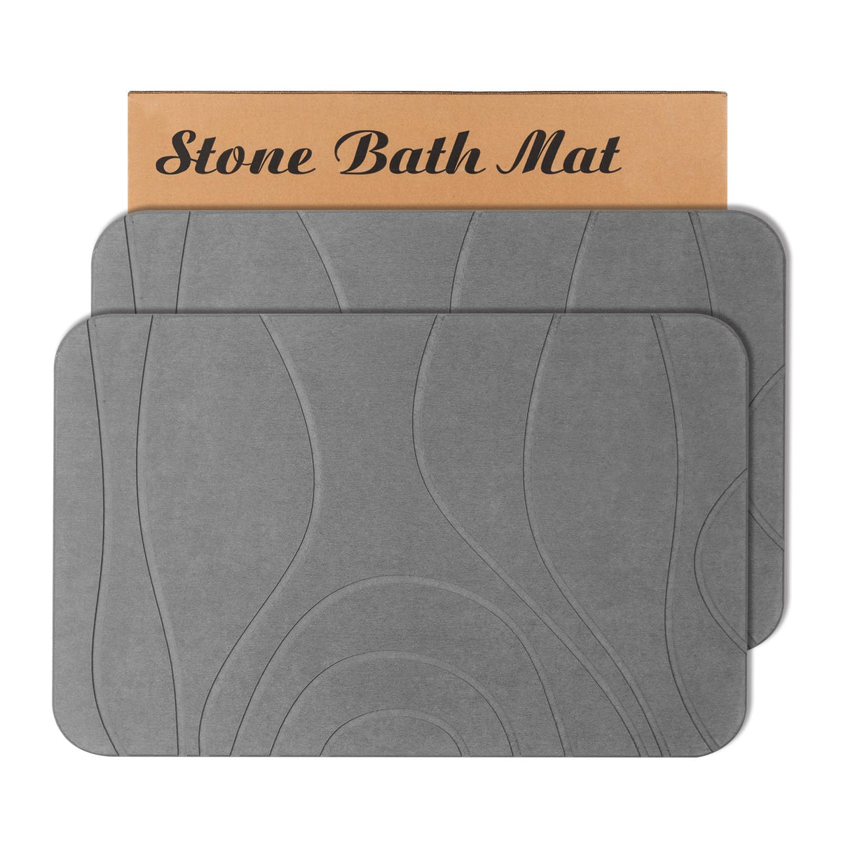 Humiga Stone Bath Mat, 2 Pack Diatomaceous Earth Shower Mat, Non-Slip Super Absorbent Quick Drying Bathroom Floor Mat, 24X15, Gr